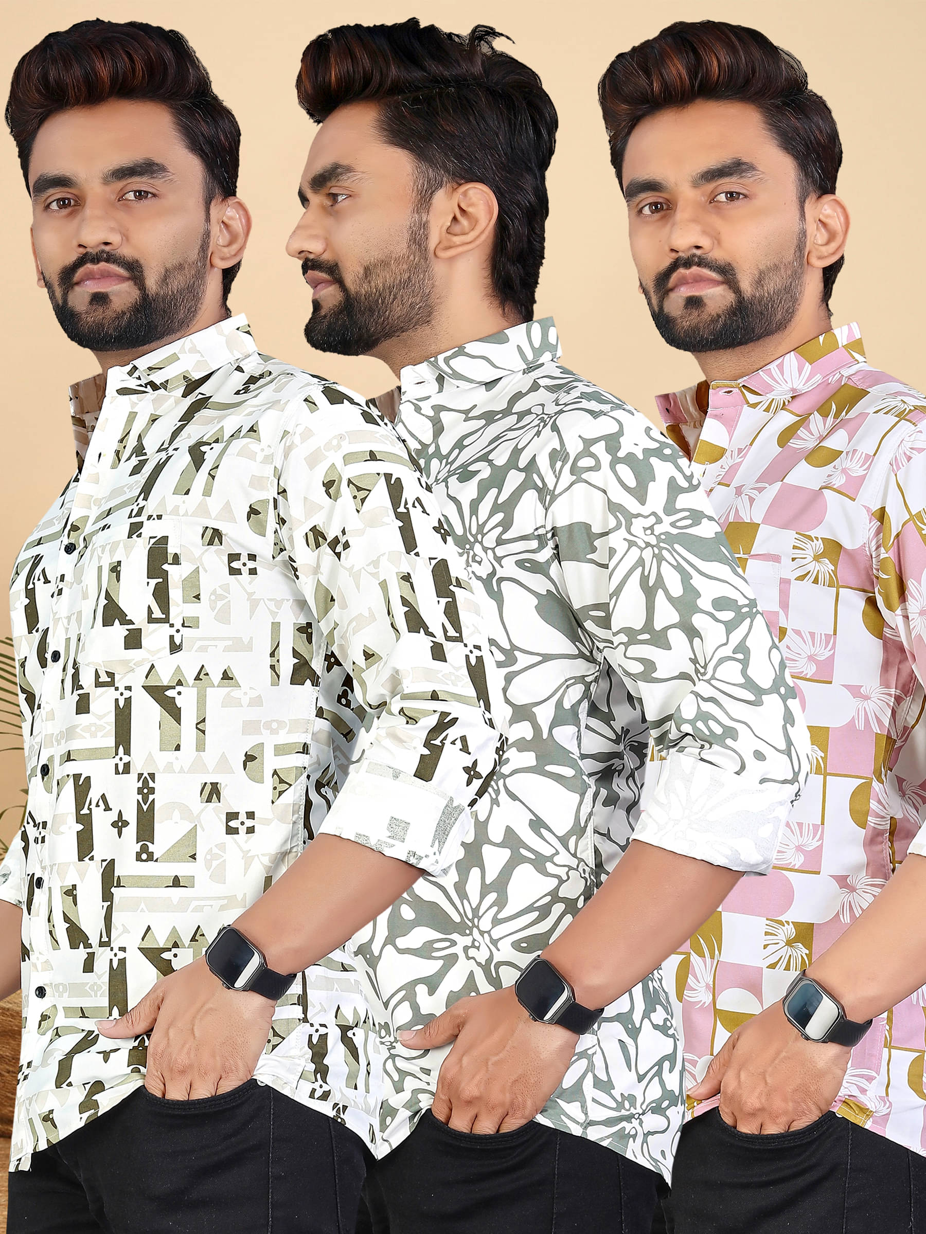     			adwynpeter 100% Cotton Regular Fit Printed Full Sleeves Men's Casual Shirt - Multicolor 7 ( Pack of 3 )