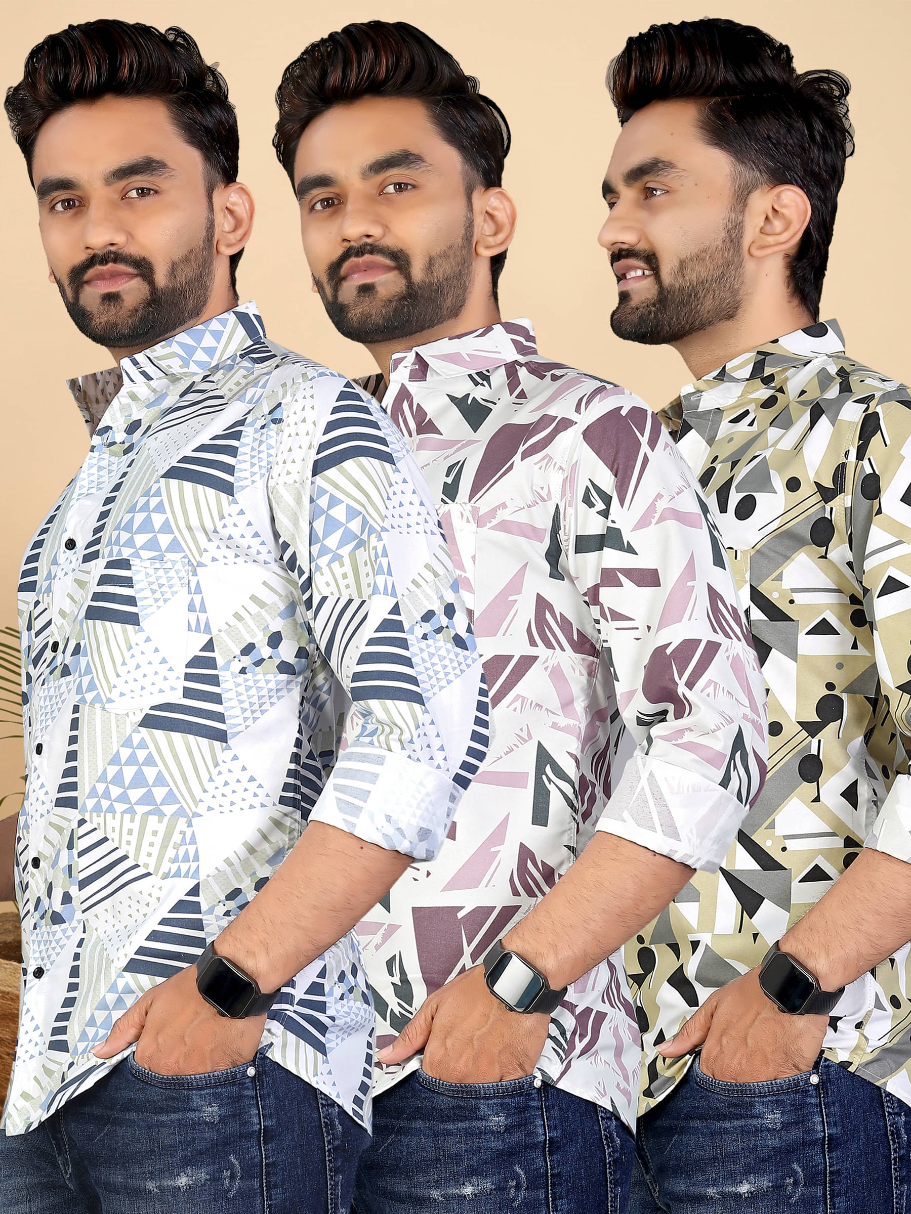     			adwynpeter 100% Cotton Regular Fit Printed Full Sleeves Men's Casual Shirt - Multicolor 12 ( Pack of 3 )