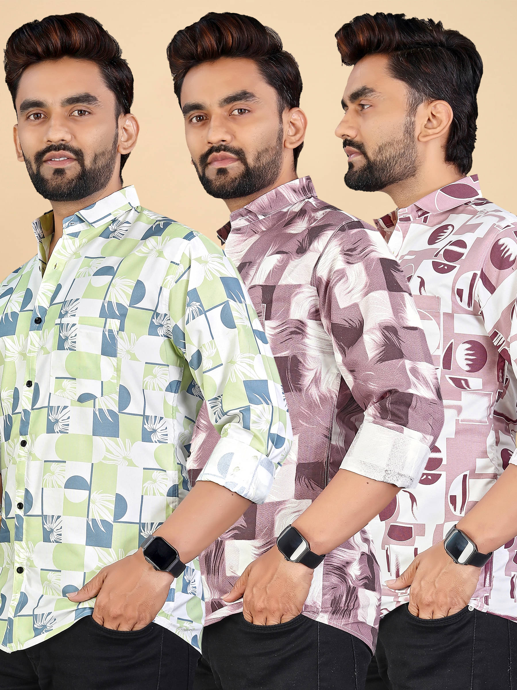     			adwynpeter 100% Cotton Regular Fit Printed Full Sleeves Men's Casual Shirt - Multicolor 9 ( Pack of 3 )