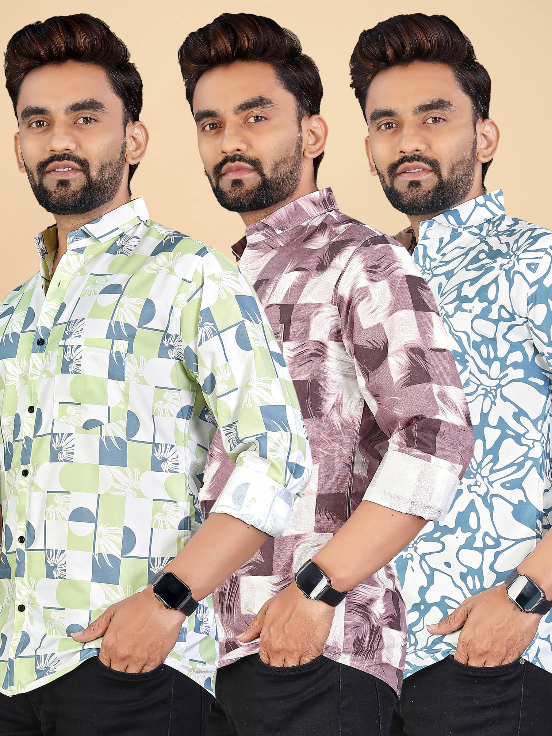     			adwynpeter 100% Cotton Regular Fit Printed Full Sleeves Men's Casual Shirt - Multicolor 11 ( Pack of 3 )