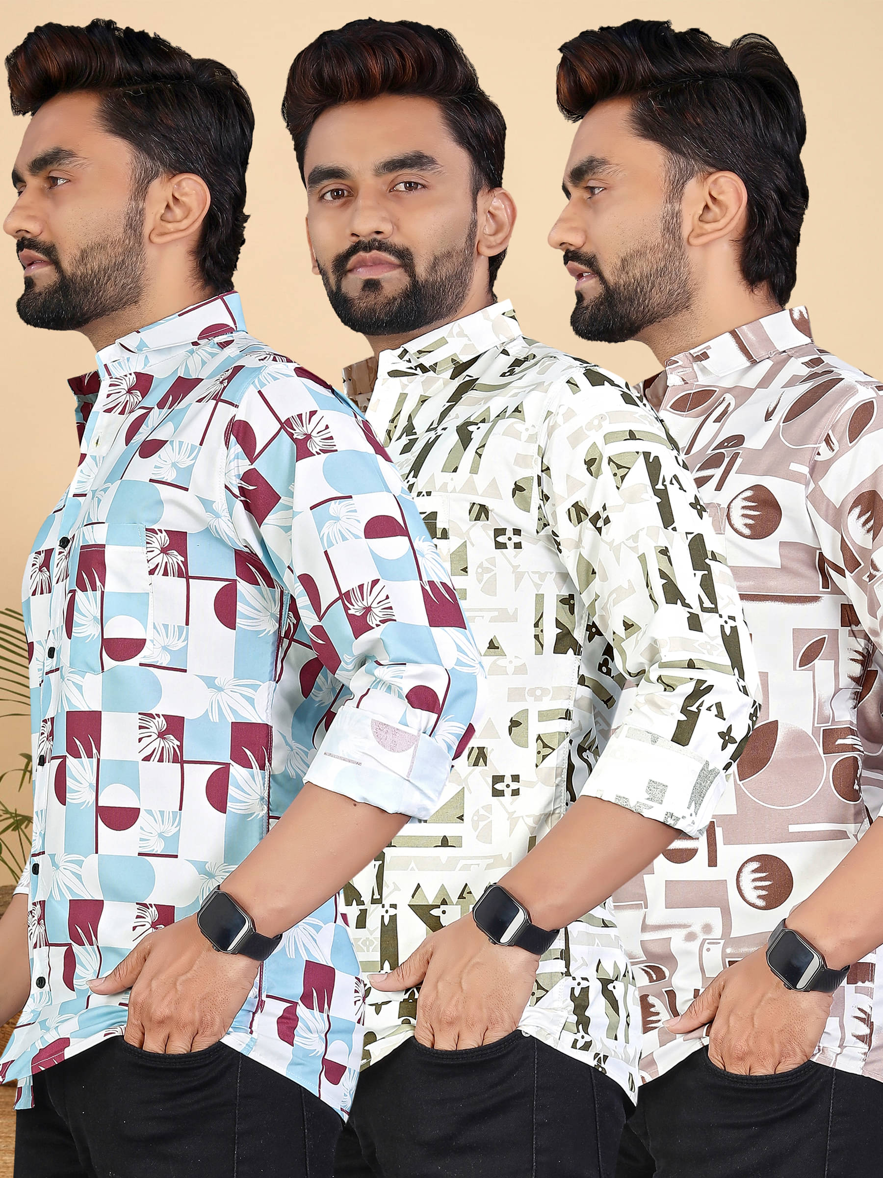 adwynpeter 100% Cotton Regular Fit Printed Full Sleeves Men's Casual Shirt - Multicolor 11 ( Pack of 3 ) adwynpeter 100% Cotton Regular Fit Printed Full Sleeves Men's Casual Shirt - Multicolor 11 ( Pack of 3 )