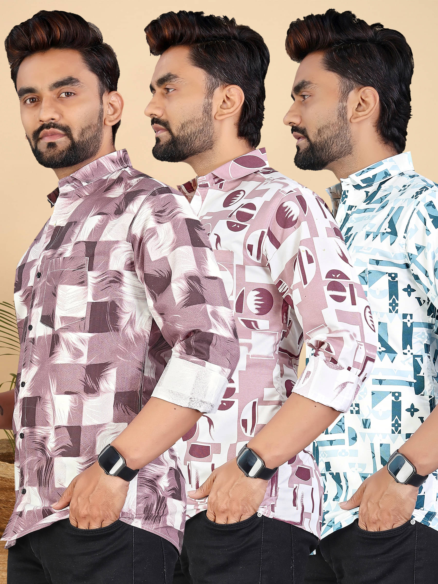     			adwynpeter 100% Cotton Regular Fit Printed Full Sleeves Men's Casual Shirt - Multicolor 10 ( Pack of 3 )