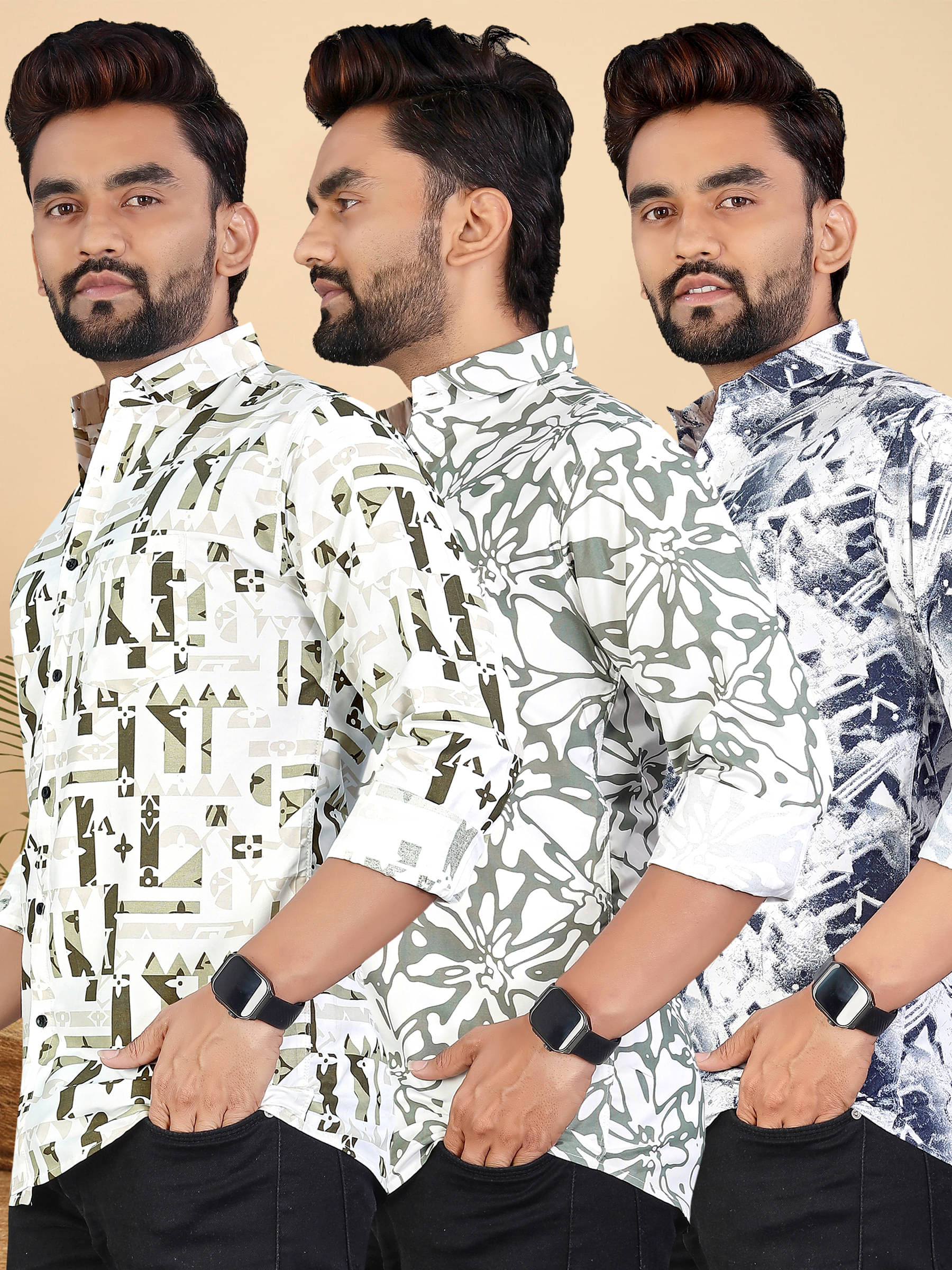     			adwynpeter 100% Cotton Regular Fit Printed Full Sleeves Men's Casual Shirt - Multicolor 2 ( Pack of 3 )