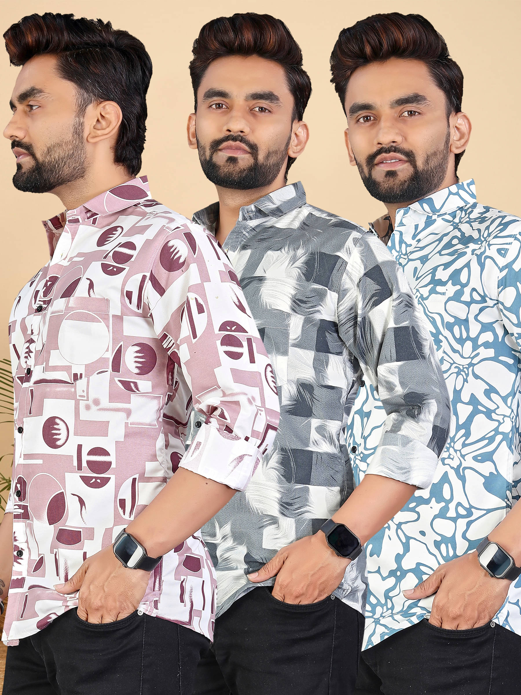     			adwynpeter 100% Cotton Regular Fit Printed Full Sleeves Men's Casual Shirt - Multicolor 9 ( Pack of 3 )