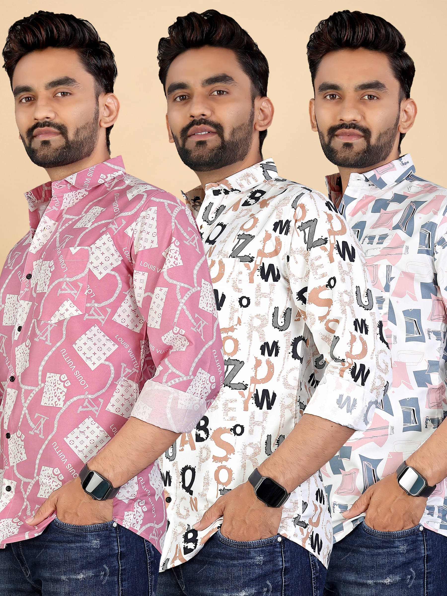     			adwynpeter 100% Cotton Regular Fit Printed Full Sleeves Men's Casual Shirt - Multicolor 2 ( Pack of 3 )