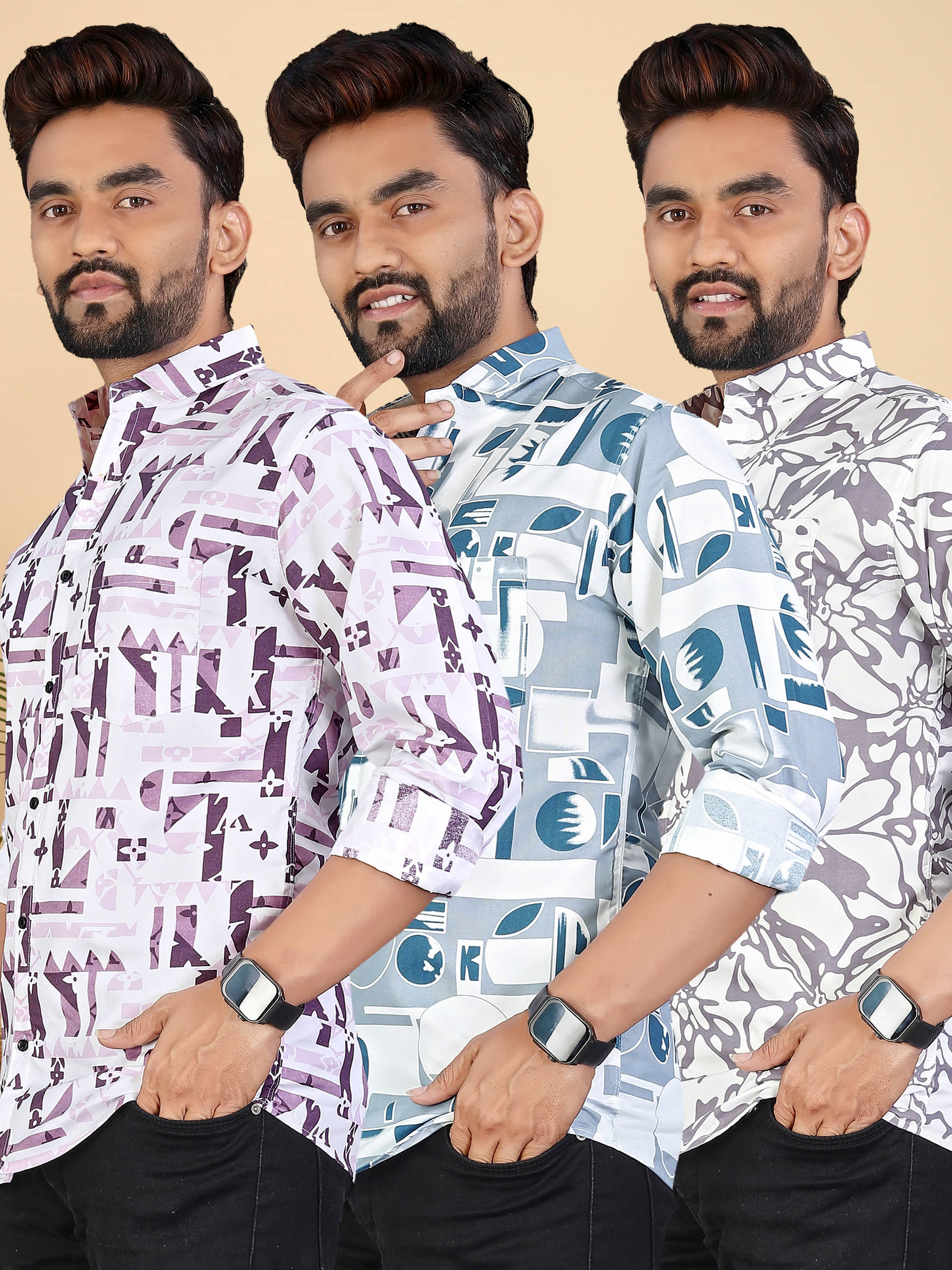 adwynpeter 100% Cotton Regular Fit Printed Full Sleeves Men's Casual Shirt - Multicolor 10 ( Pack of 3 )     			adwynpeter 100% Cotton Regular Fit Printed Full Sleeves Men's Casual Shirt - Multicolor 10 ( Pack of 3 )