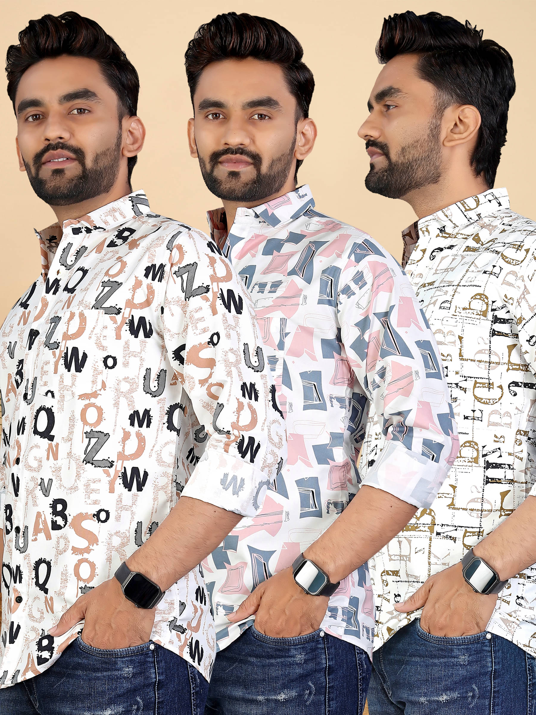     			adwynpeter 100% Cotton Regular Fit Printed Full Sleeves Men's Casual Shirt - Multicolor 3 ( Pack of 3 )