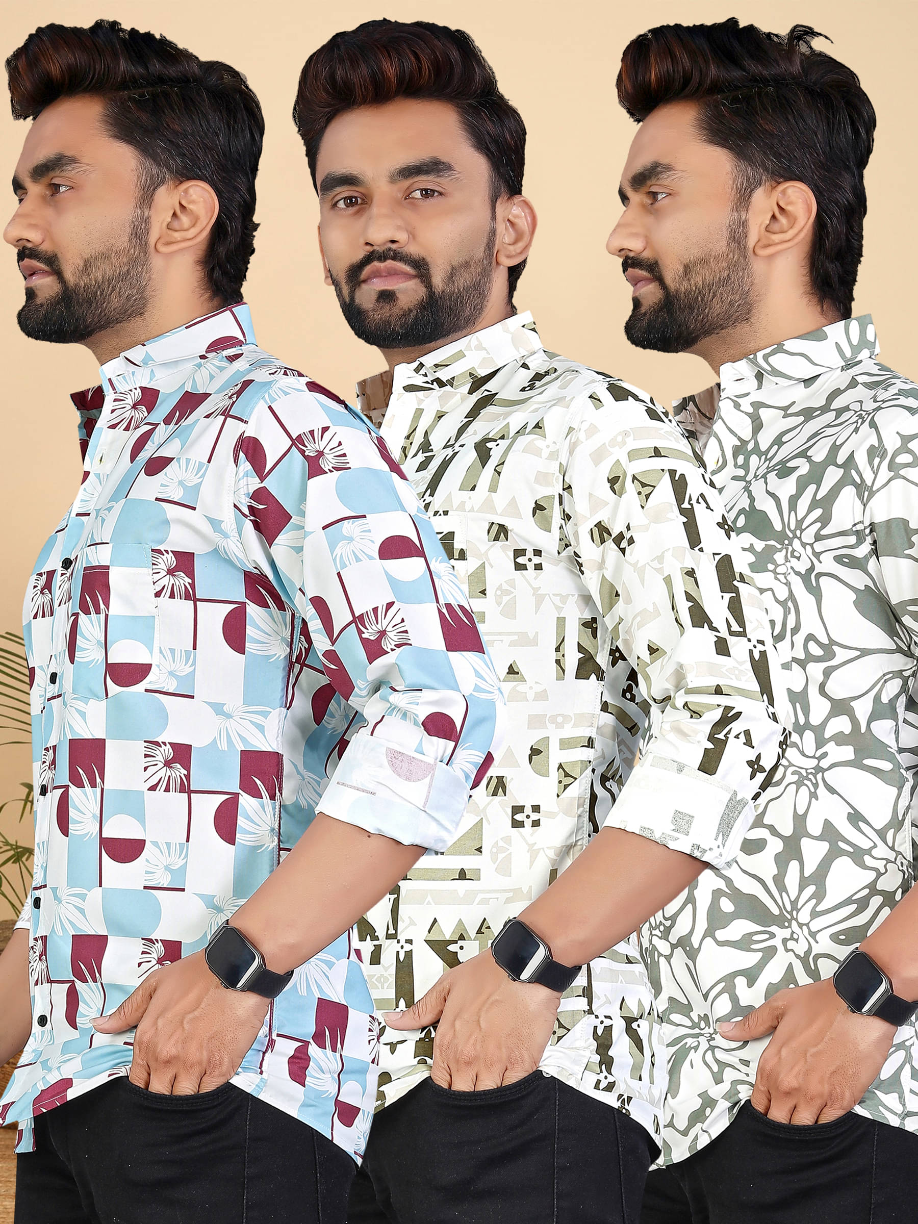     			adwynpeter 100% Cotton Regular Fit Printed Full Sleeves Men's Casual Shirt - Multicolor 7 ( Pack of 3 )