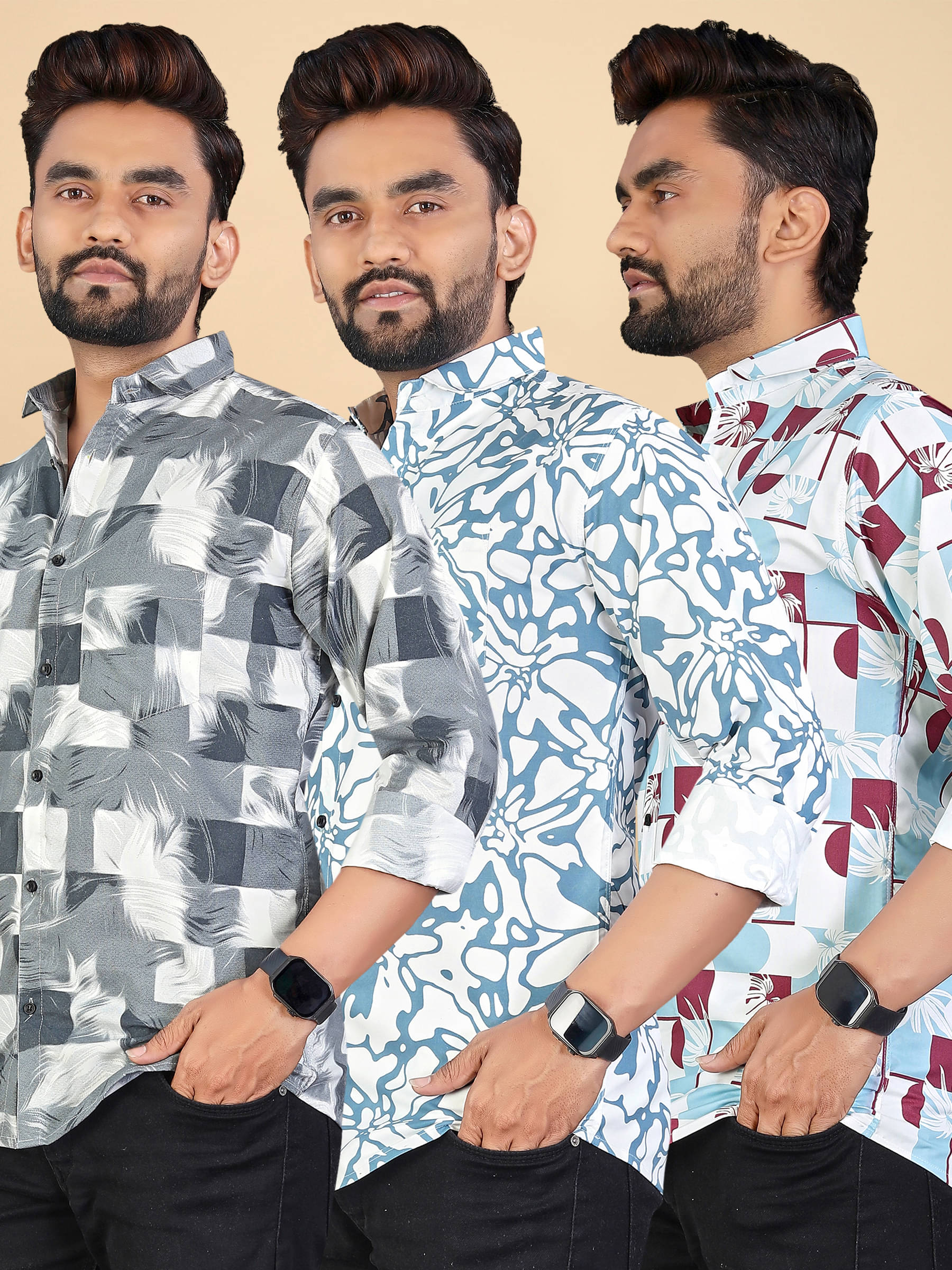     			adwynpeter 100% Cotton Regular Fit Printed Full Sleeves Men's Casual Shirt - Multicolor 12 ( Pack of 3 )