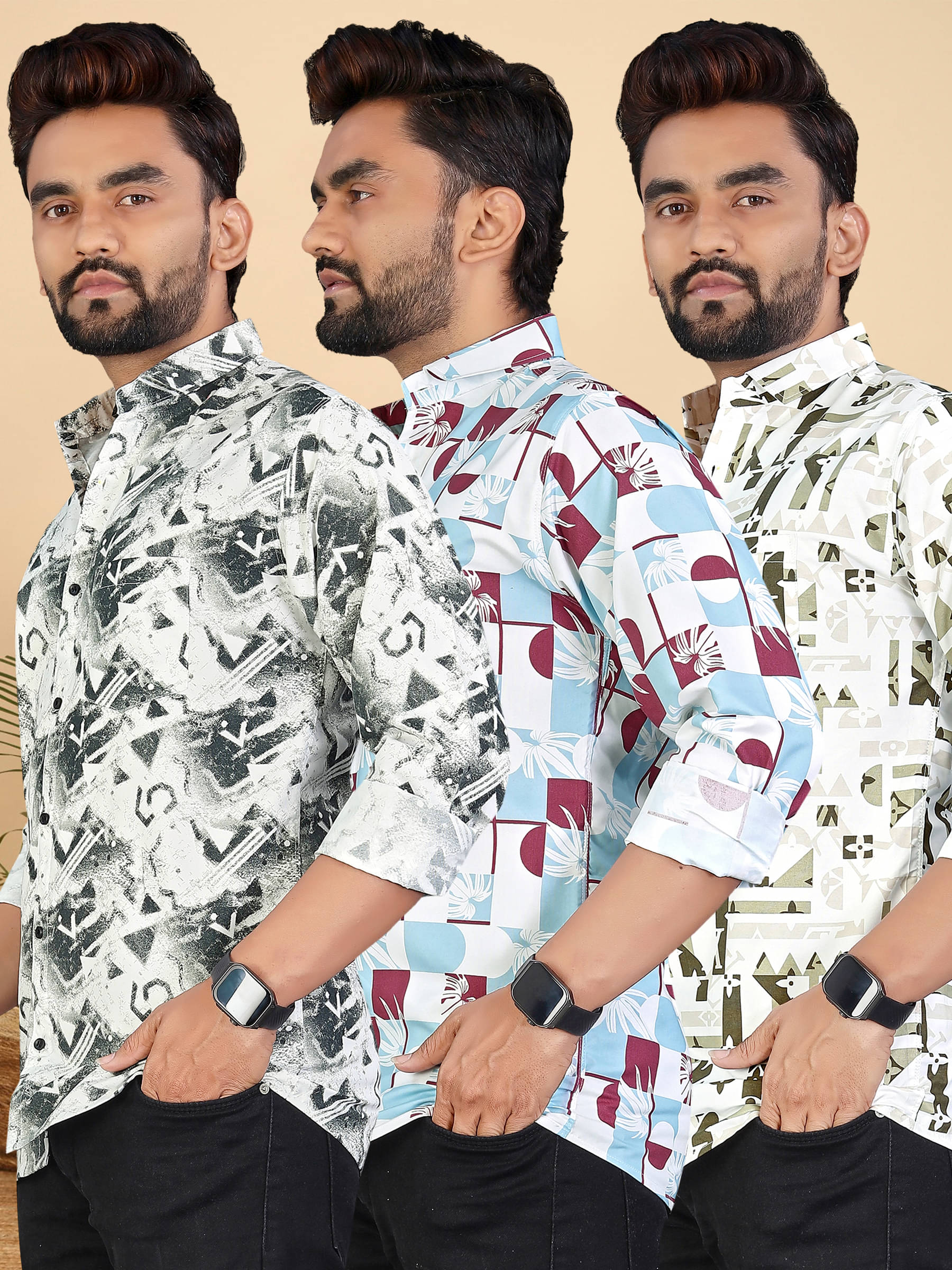     			adwynpeter 100% Cotton Regular Fit Printed Full Sleeves Men's Casual Shirt - Multicolor 4 ( Pack of 3 )