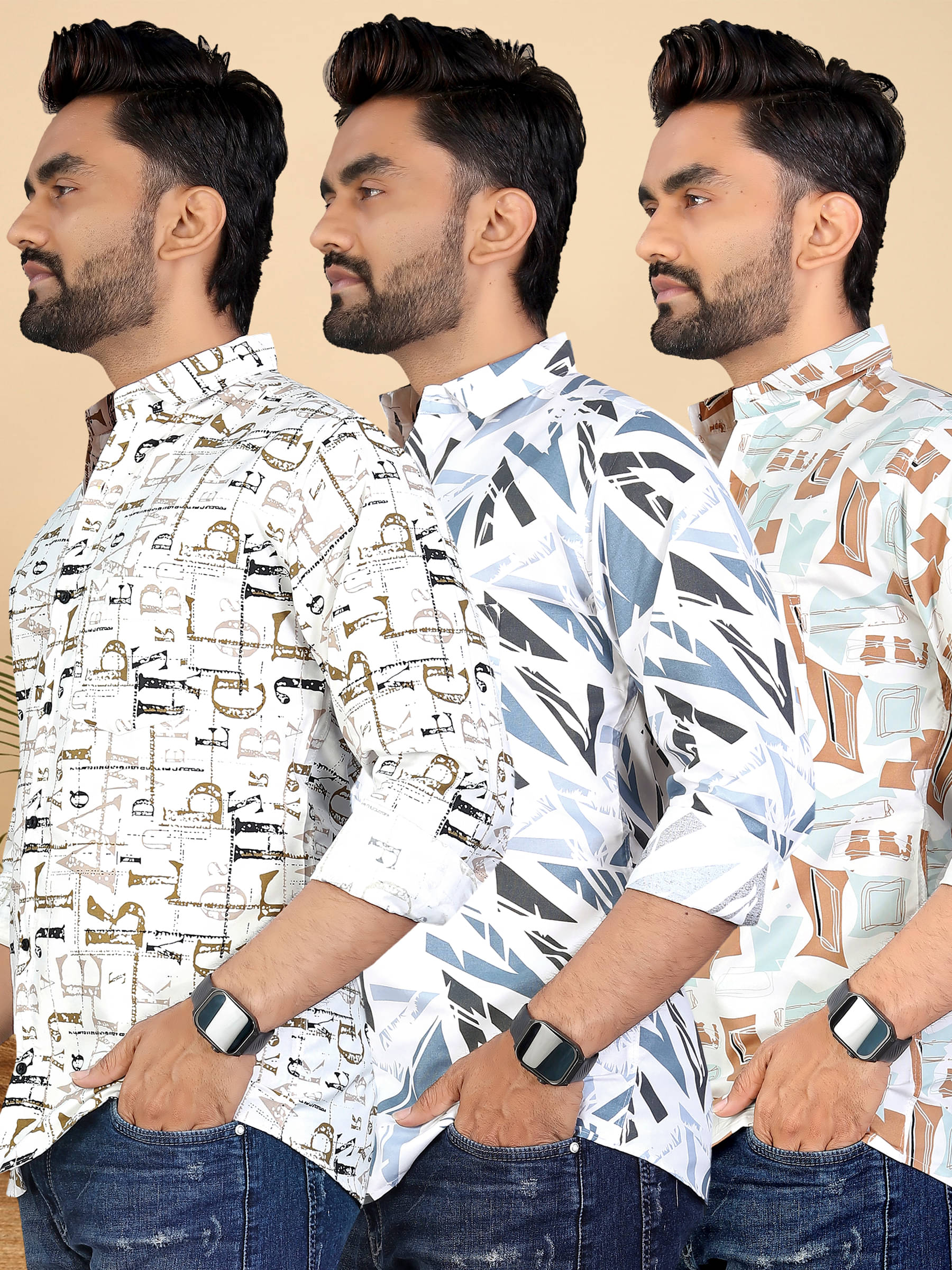 adwynpeter 100% Cotton Regular Fit Printed Full Sleeves Men's Casual Shirt - Multicolor 5 ( Pack of 3 ) adwynpeter 100% Cotton Regular Fit Printed Full Sleeves Men's Casual Shirt - Multicolor 5 ( Pack of 3 )