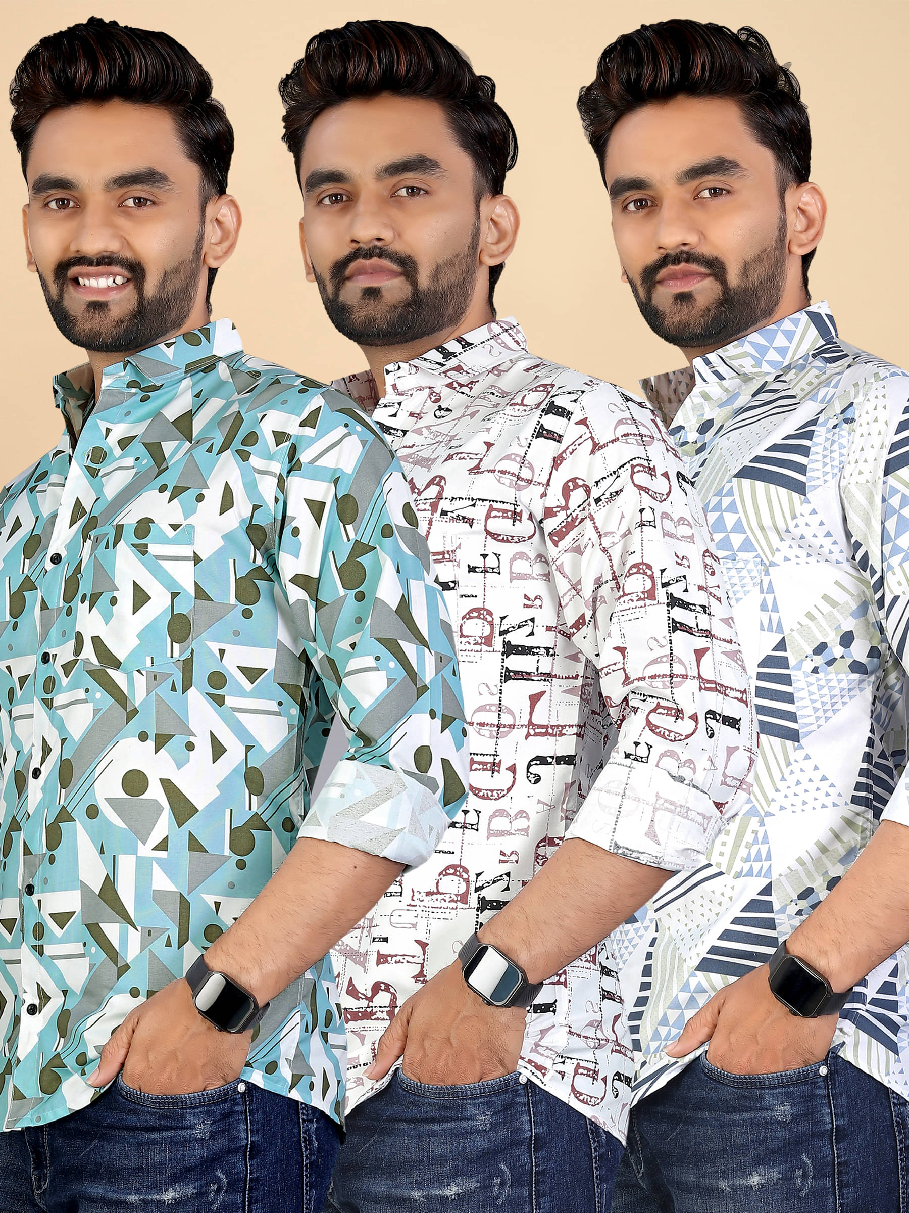     			adwynpeter 100% Cotton Regular Fit Printed Full Sleeves Men's Casual Shirt - Multicolor 10 ( Pack of 3 )