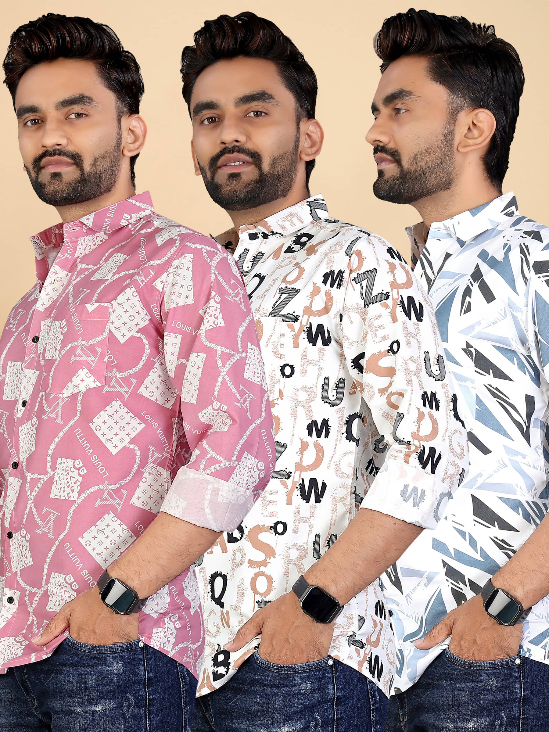     			adwynpeter 100% Cotton Regular Fit Printed Full Sleeves Men's Casual Shirt - Multicolor 2 ( Pack of 3 )
