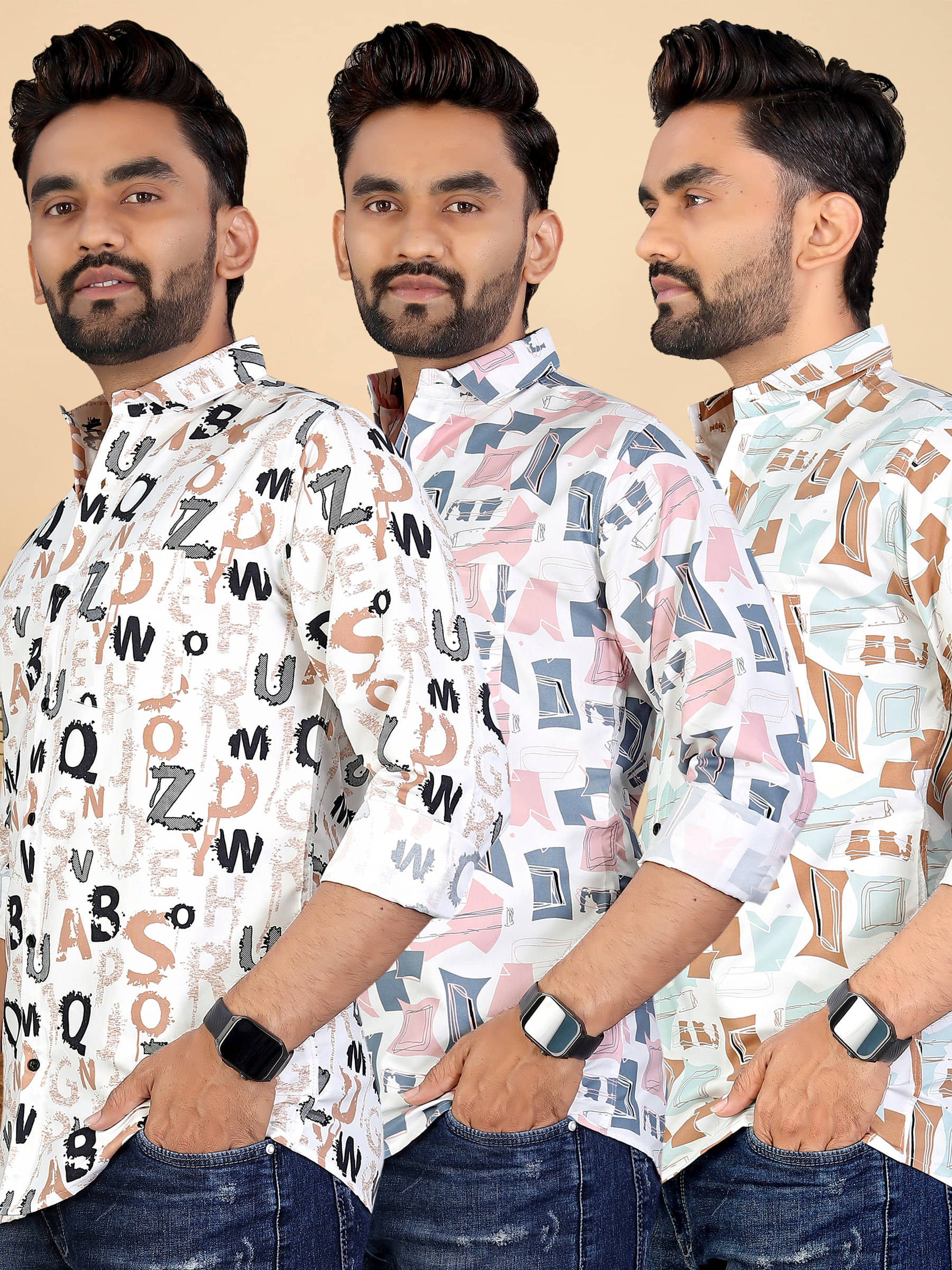     			adwynpeter 100% Cotton Regular Fit Printed Full Sleeves Men's Casual Shirt - Multicolor 3 ( Pack of 3 )