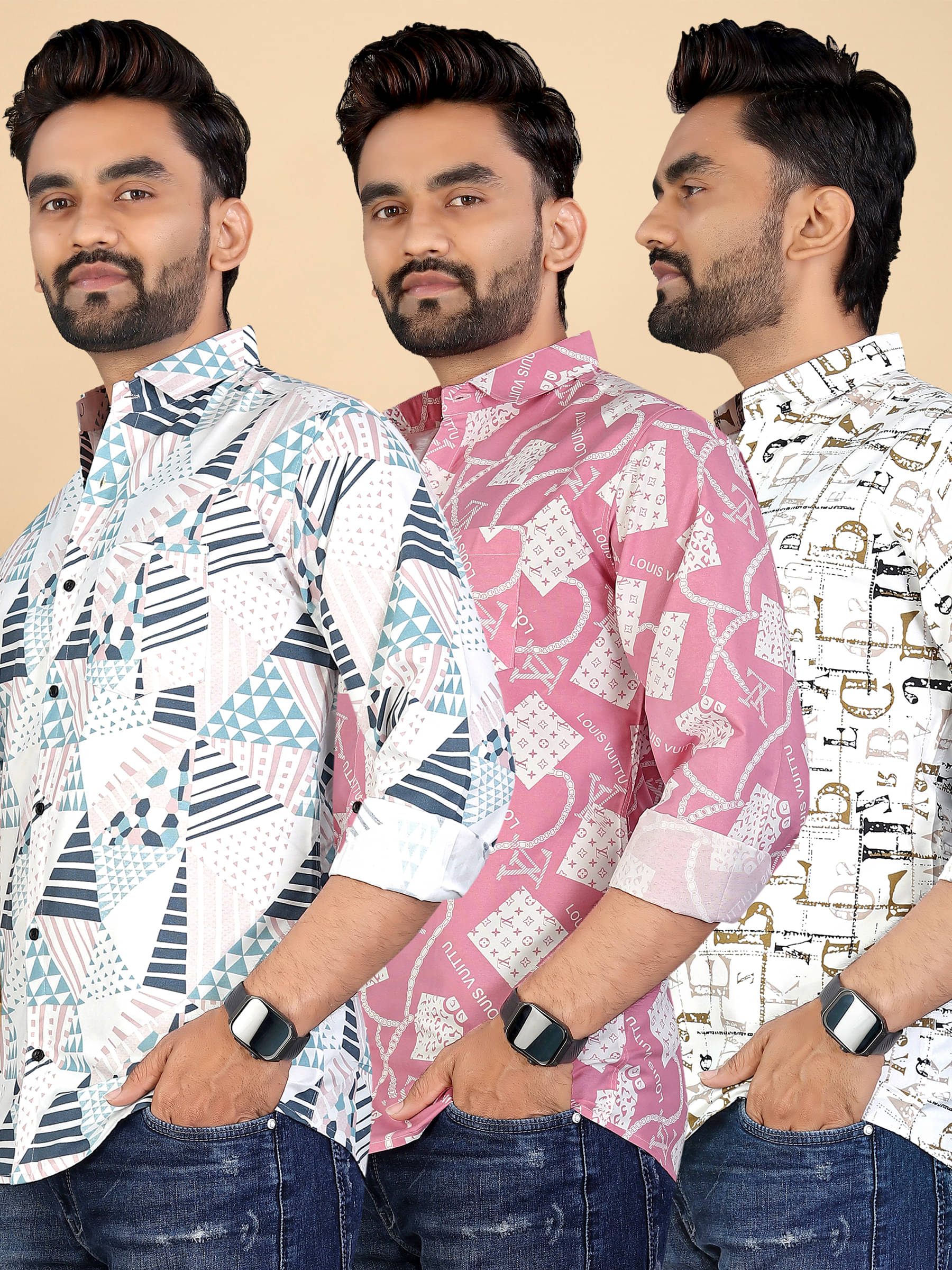     			adwynpeter 100% Cotton Regular Fit Printed Full Sleeves Men's Casual Shirt - Multicolor 1 ( Pack of 3 )