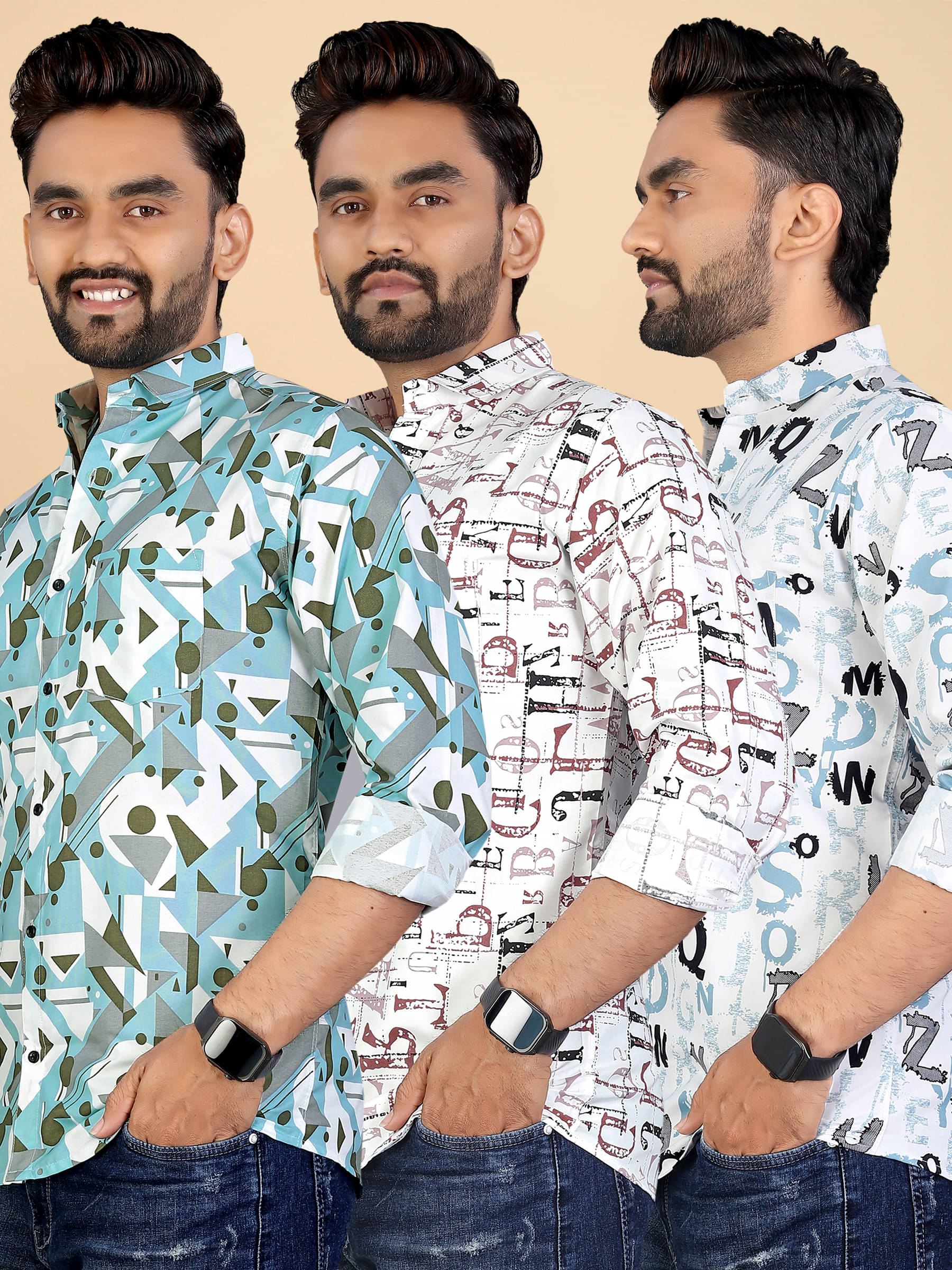     			adwynpeter 100% Cotton Regular Fit Printed Full Sleeves Men's Casual Shirt - Multicolor 10 ( Pack of 3 )