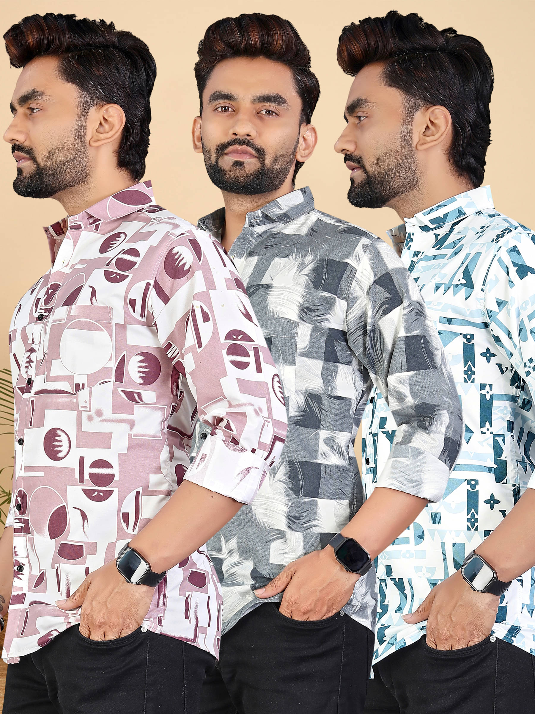 adwynpeter 100% Cotton Regular Fit Printed Full Sleeves Men's Casual Shirt - Multicolor 3 ( Pack of 3 )     			adwynpeter 100% Cotton Regular Fit Printed Full Sleeves Men's Casual Shirt - Multicolor 3 ( Pack of 3 )