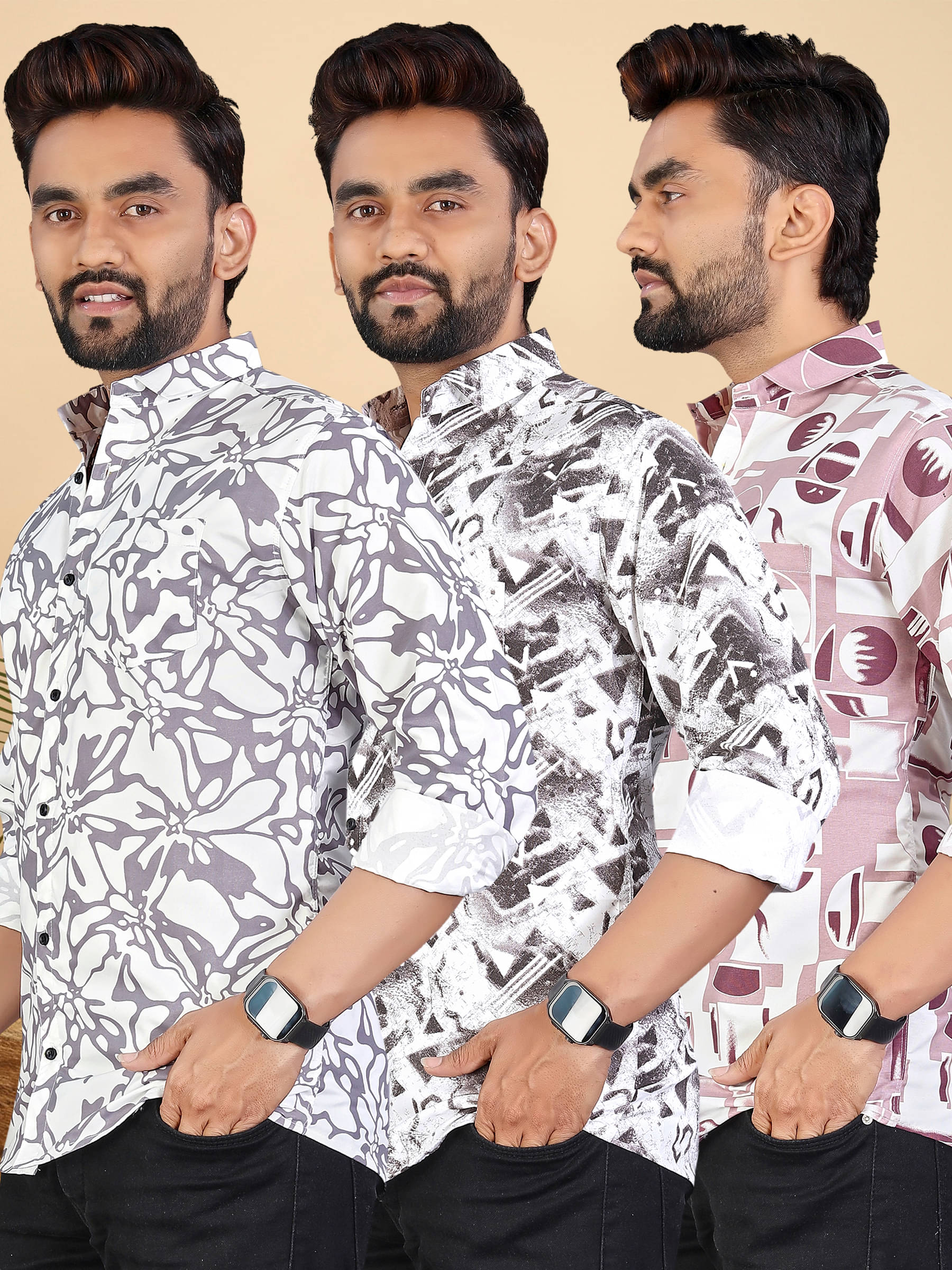 adwynpeter 100% Cotton Regular Fit Printed Full Sleeves Men's Casual Shirt - Multicolor 2 ( Pack of 3 ) adwynpeter 100% Cotton Regular Fit Printed Full Sleeves Men's Casual Shirt - Multicolor 2 ( Pack of 3 )