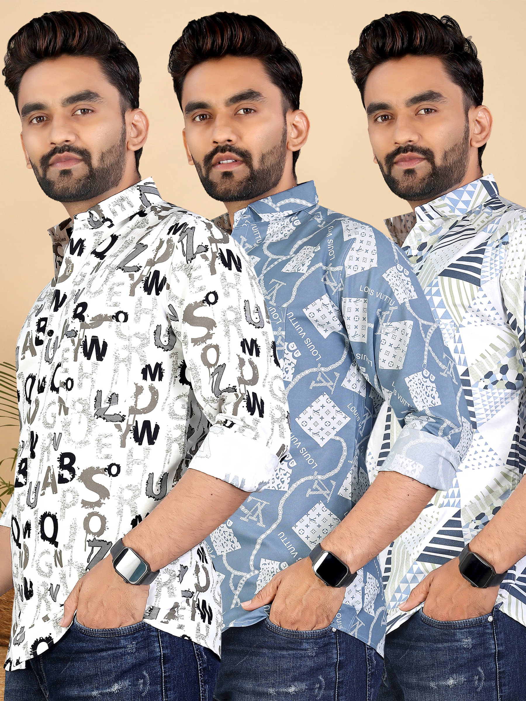 adwynpeter 100% Cotton Regular Fit Printed Full Sleeves Men's Casual Shirt - Multicolor 8 ( Pack of 3 )     			adwynpeter 100% Cotton Regular Fit Printed Full Sleeves Men's Casual Shirt - Multicolor 8 ( Pack of 3 )