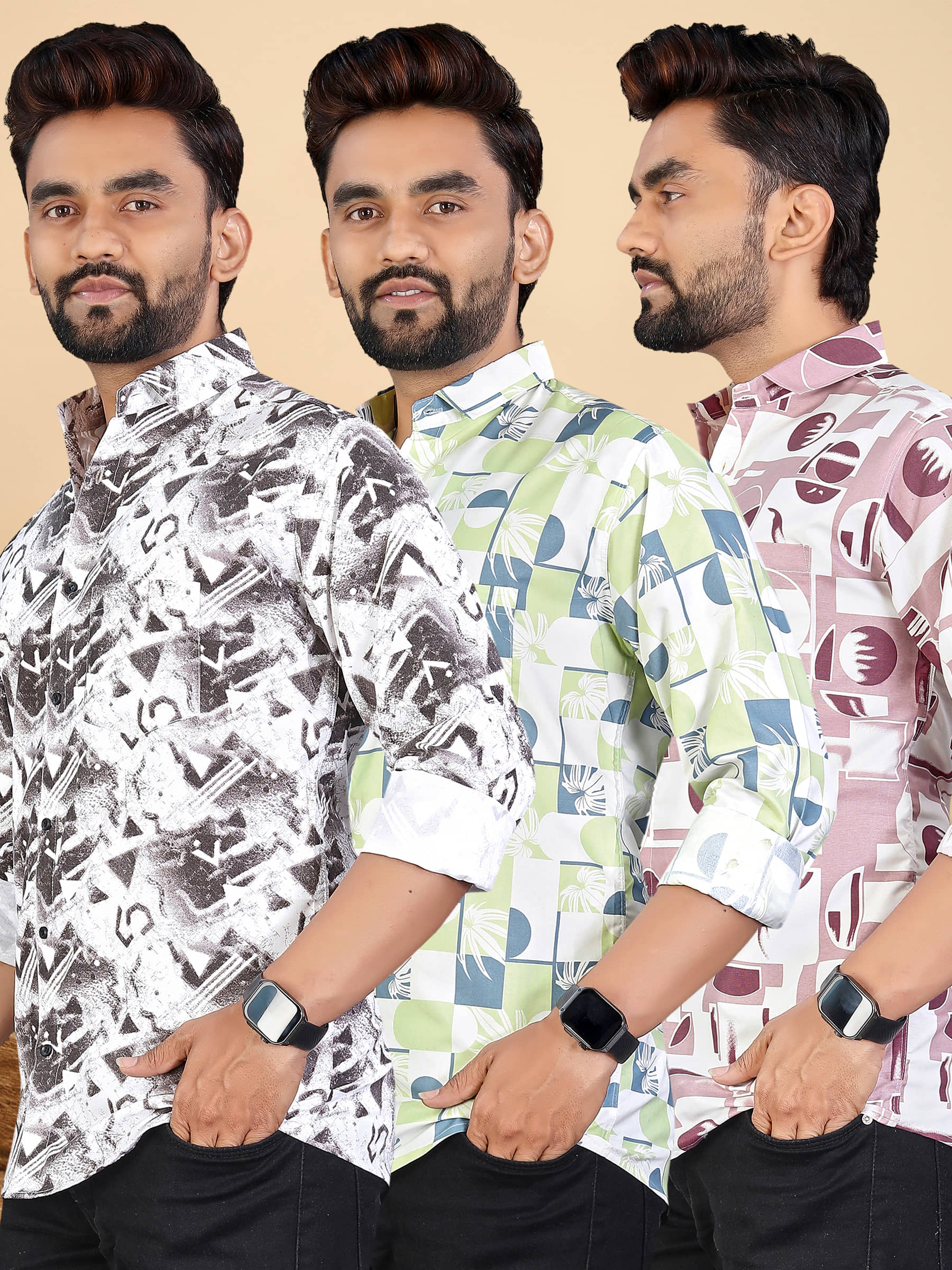 adwynpeter 100% Cotton Regular Fit Printed Full Sleeves Men's Casual Shirt - Multicolor 6 ( Pack of 3 )