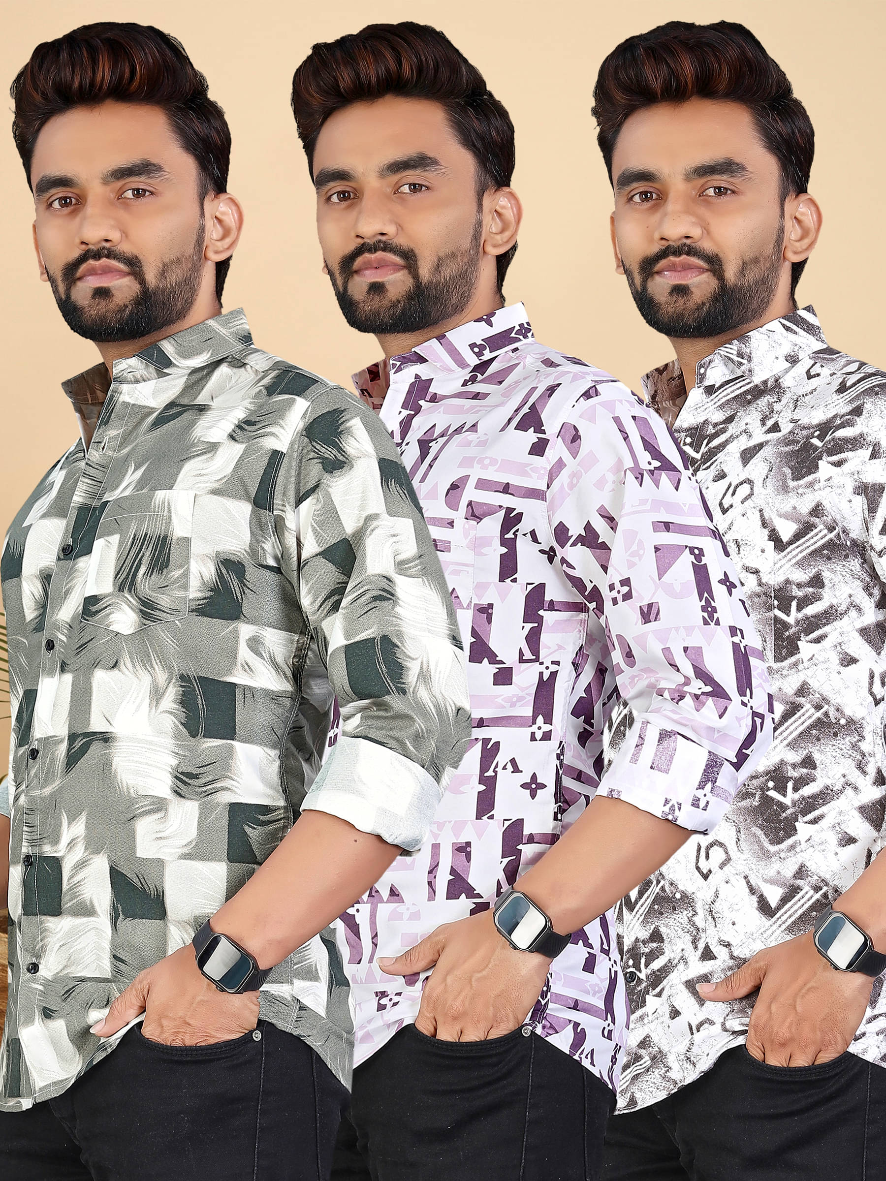     			adwynpeter 100% Cotton Regular Fit Printed Full Sleeves Men's Casual Shirt - Multicolor 8 ( Pack of 3 )