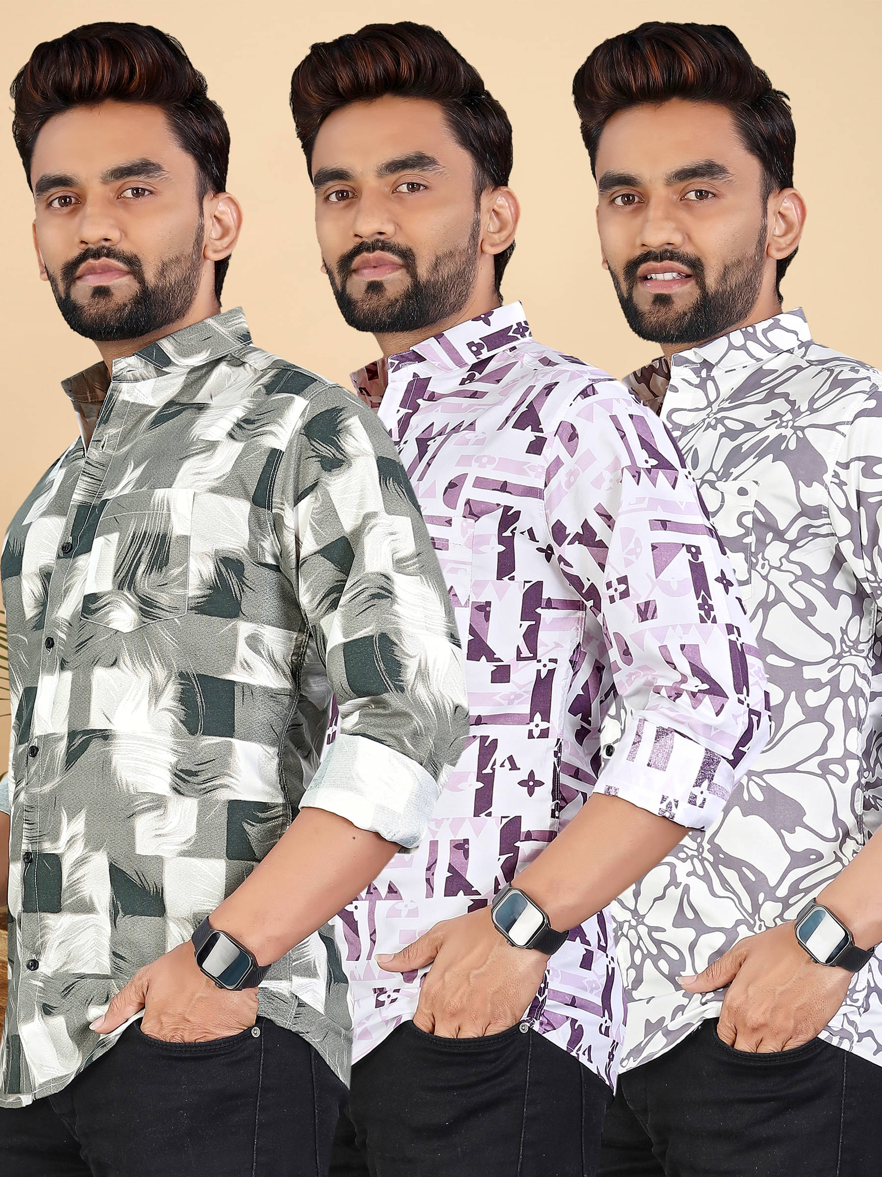     			adwynpeter 100% Cotton Regular Fit Printed Full Sleeves Men's Casual Shirt - Multicolor 5 ( Pack of 3 )