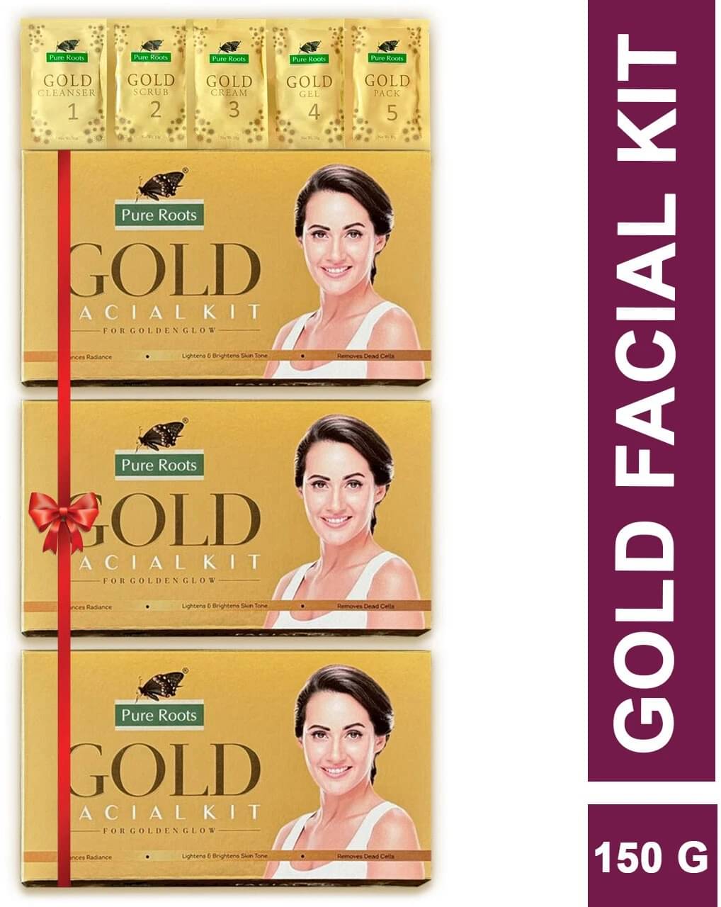     			pure roots herbals 3 Times Use Facial Kit For All Skin Type Gold 150 ( Pack of 3 )