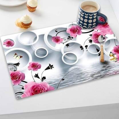     			trendy Rabbit PVC Floral Rectangle Table Mats ( 40 cm x 30 cm ) Pack of 6 - Multi