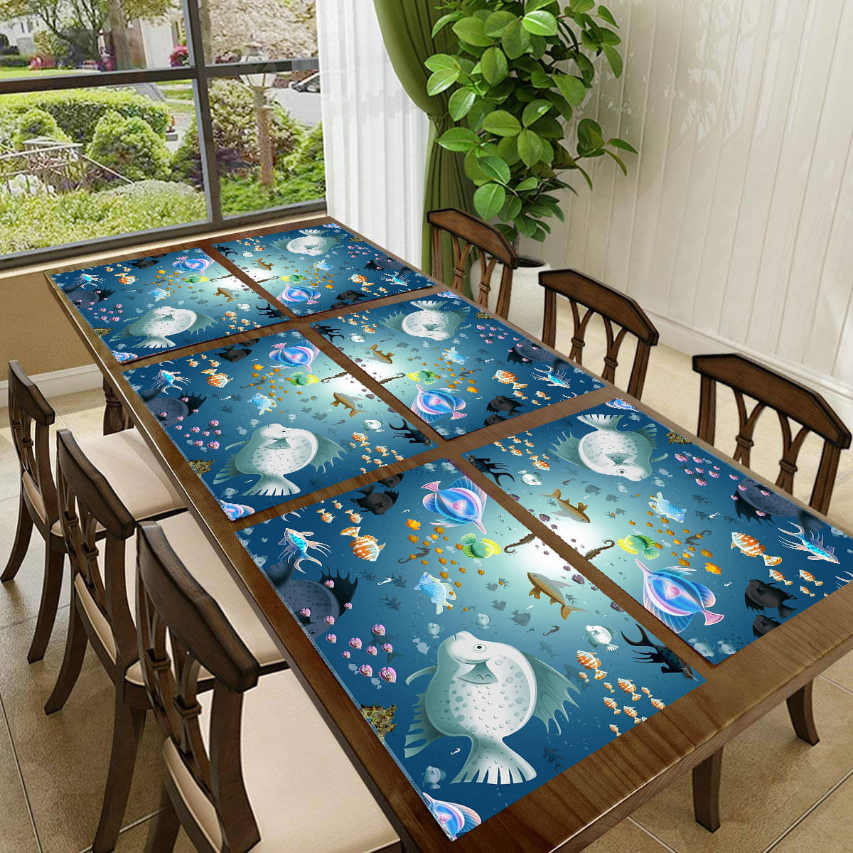     			trendy Rabbit PVC Floral Rectangle Table Mats ( 40 cm x 30 cm ) Pack of 6 - Multi