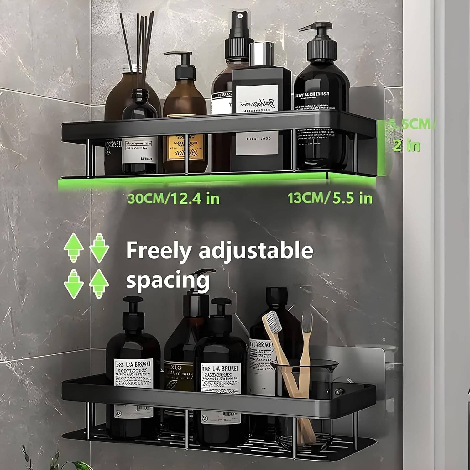     			( 2 PIC COMBO )  BATHROOM KARBAN SHELF Self-Adhesive Aluminium Bathroom Wall Mounted Storage Organiser Without Drill Shelf Holder/Rack/Bathroom Accessories (Pack of 2, Black)