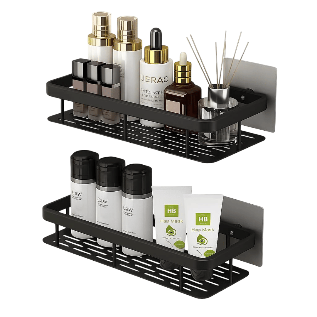     			( 2 PIC COMBO )  BATHROOM KARBAN SHELF Self-Adhesive Aluminium Bathroom Wall Mounted Storage Organiser Without Drill Shelf Holder/Rack/Bathroom Accessories (Pack of 2, Black)