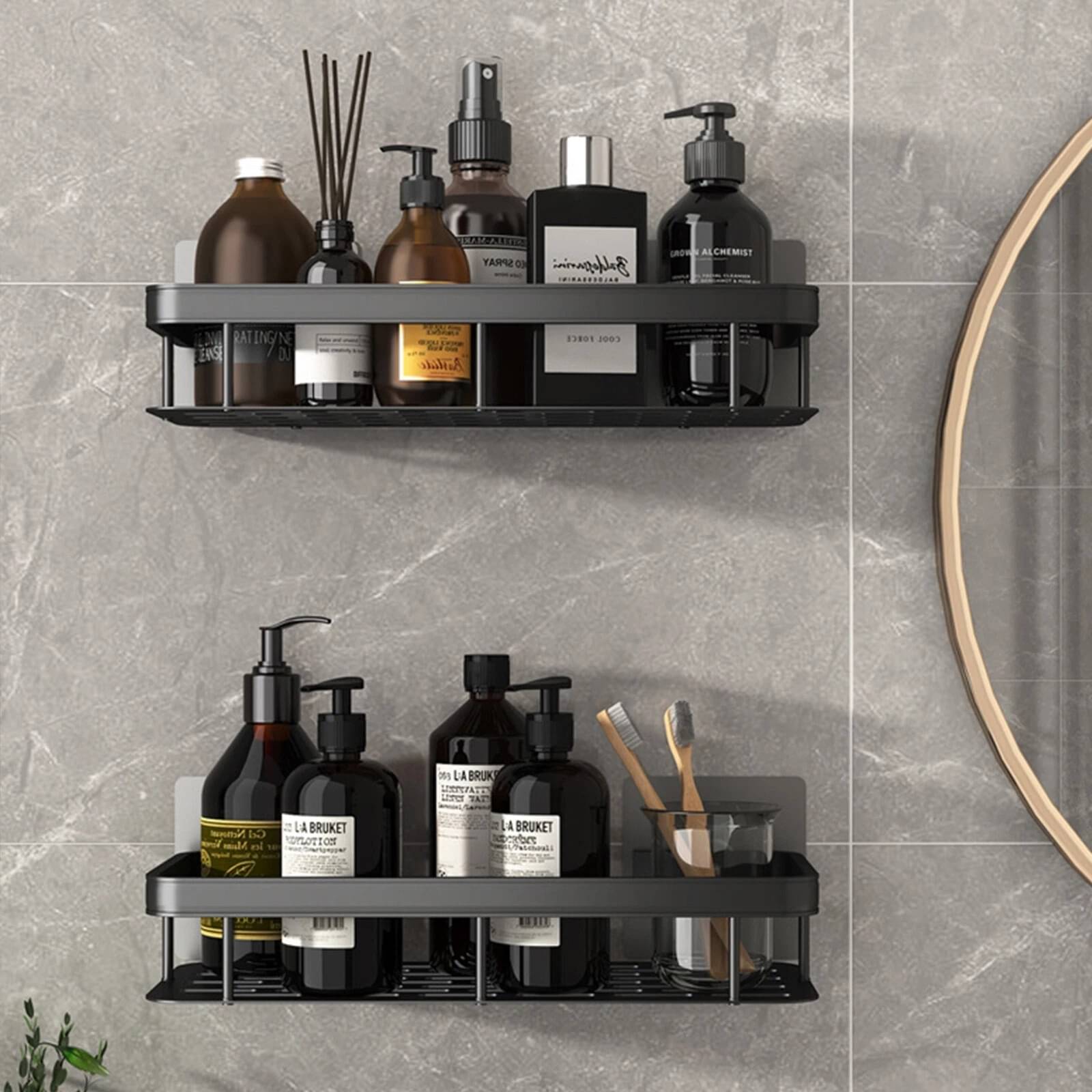     			( 2 PIC COMBO )  BATHROOM KARBAN SHELF Self-Adhesive Aluminium Bathroom Wall Mounted Storage Organiser Without Drill Shelf Holder/Rack/Bathroom Accessories (Pack of 2, Black)