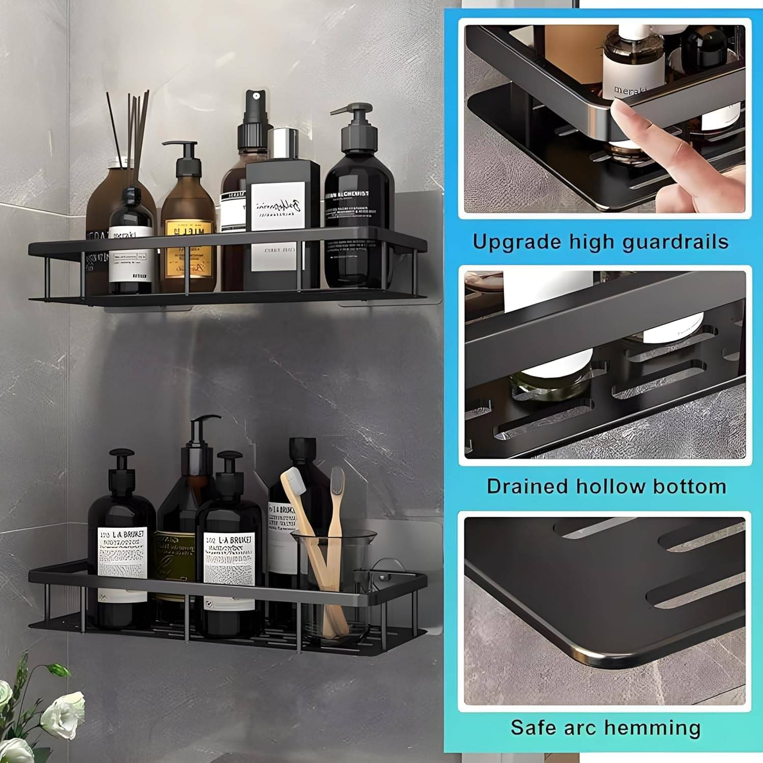     			( 2 PIC COMBO )  BATHROOM KARBAN SHELF Self-Adhesive Aluminium Bathroom Wall Mounted Storage Organiser Without Drill Shelf Holder/Rack/Bathroom Accessories (Pack of 2, Black)