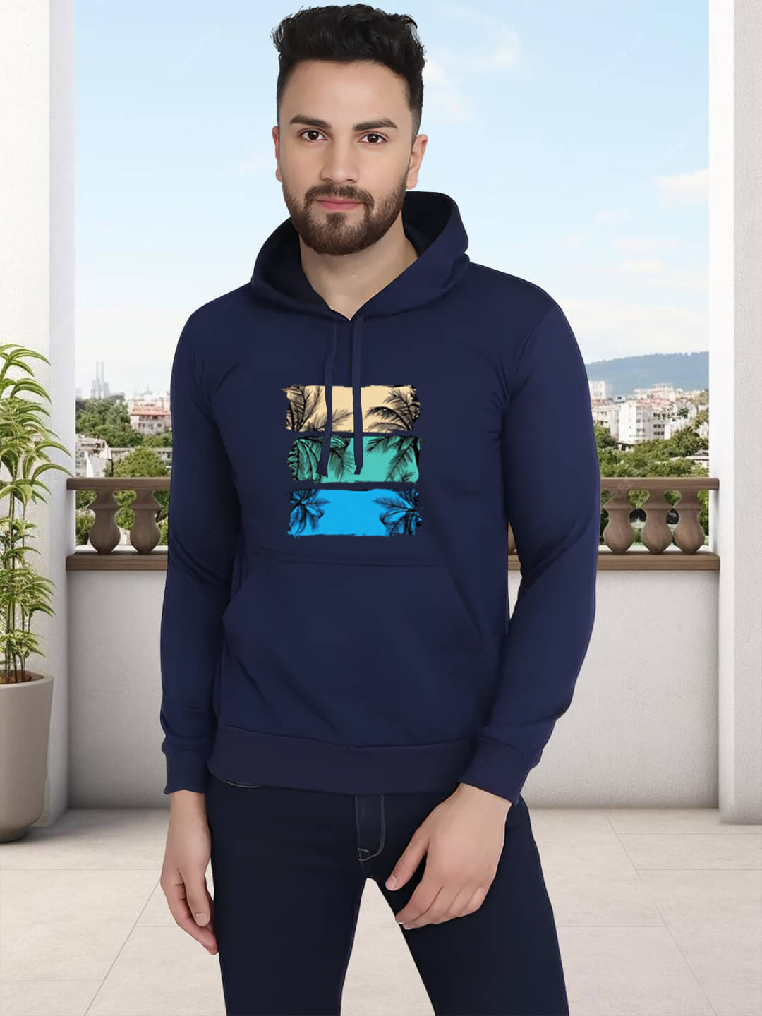     			ATIGIANO APPAREL Fleece Hooded Men's Sweatshirt - Navy Blue ( Pack of 1 )