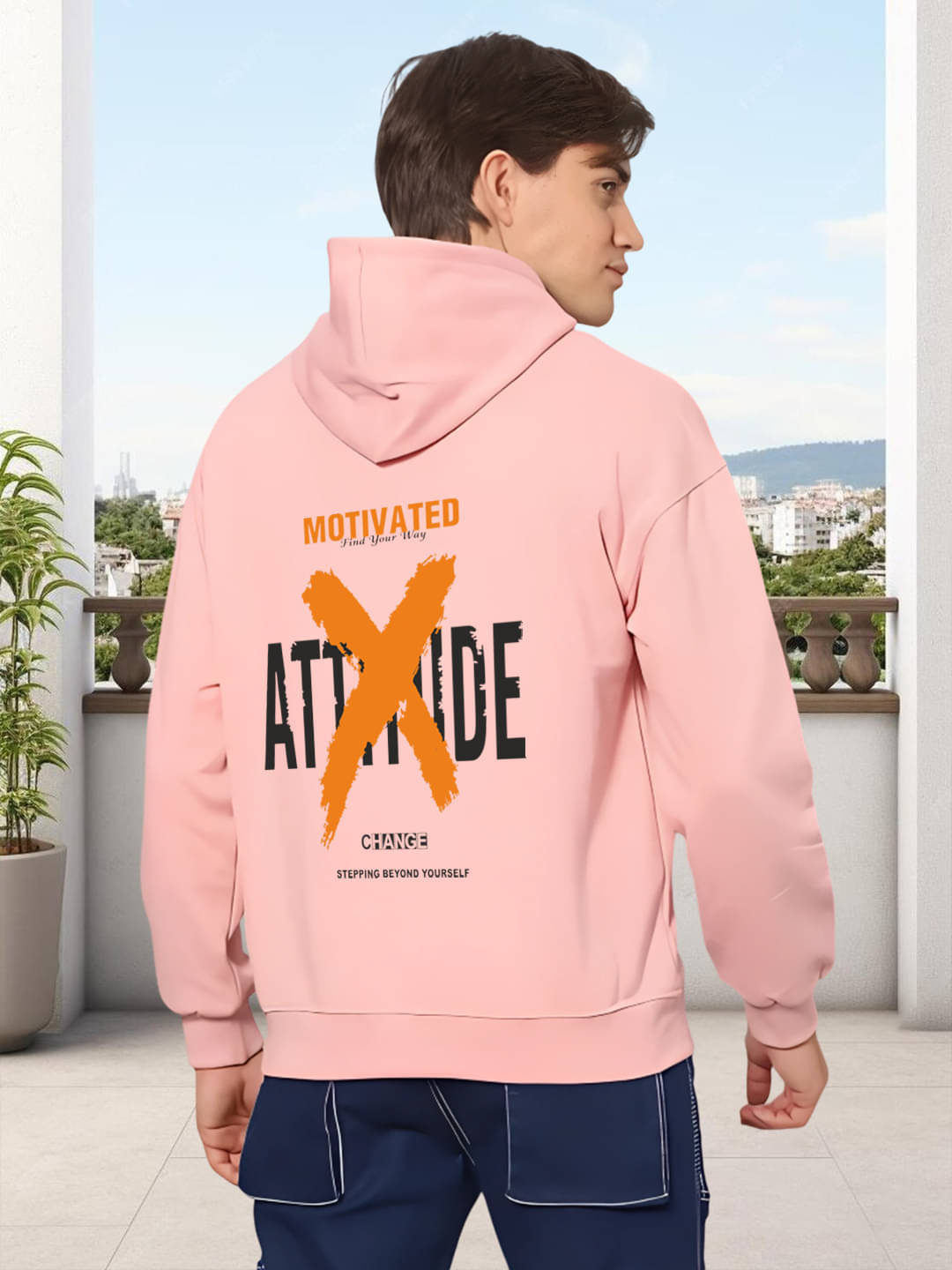     			ATIGIANO APPAREL Fleece Hooded Men's Sweatshirt - Peach ( Pack of 1 )