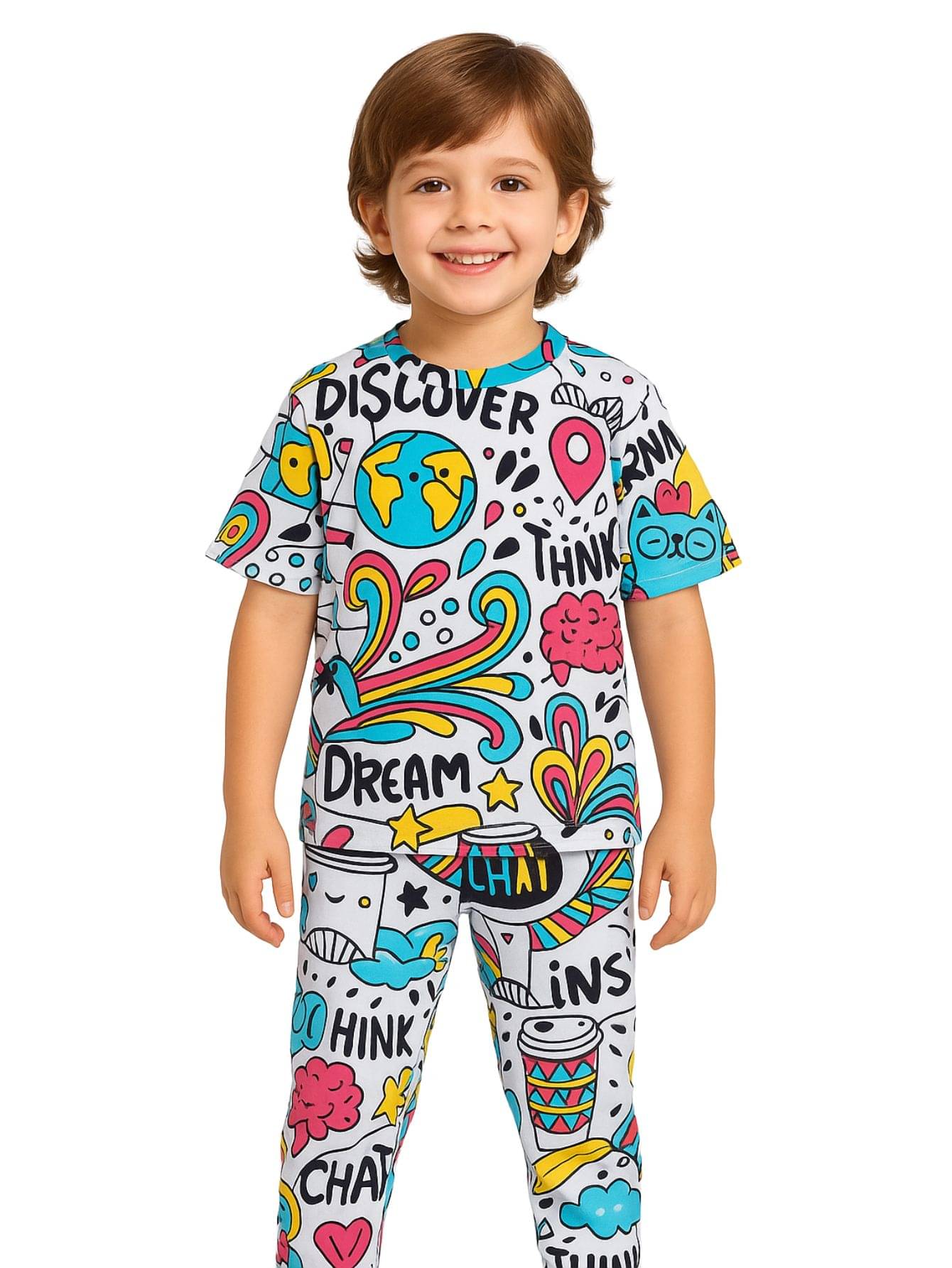 Alanta Pack of 1 Boys Cotton Blend Nightsuit Set ( white )     			Alanta Pack of 1 Boys Cotton Blend Nightsuit Set ( white )