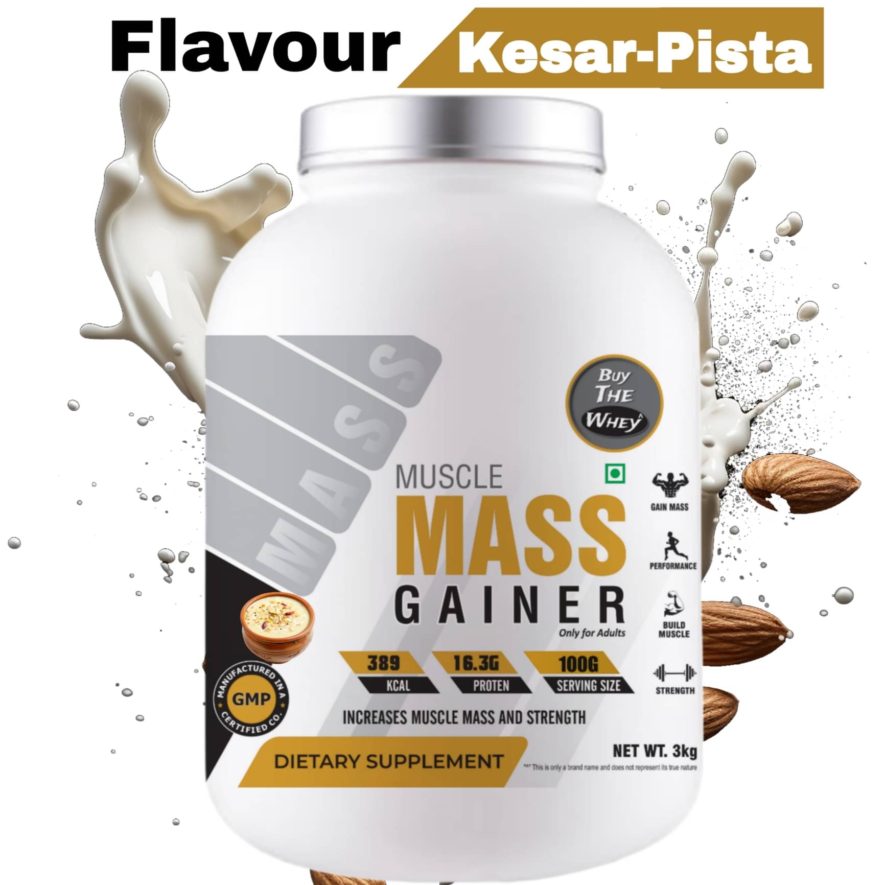 BUY THE WHEY Muscle Mass Gainer - KesarPista 2.7 kg Powder BUY THE WHEY Muscle Mass Gainer - KesarPista 2.7 kg Powder
