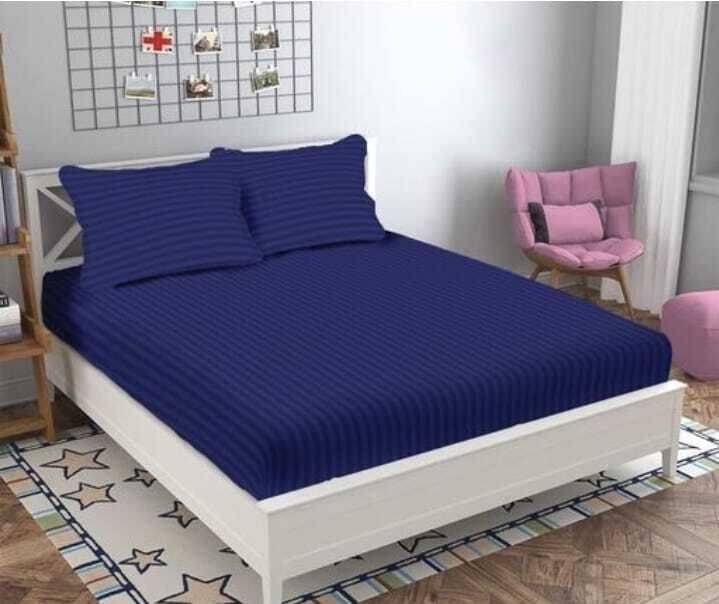     			CottonDreamz Microfiber 1 Double Queen Bedsheet with 2 Pillow Covers ( Navy Blue )