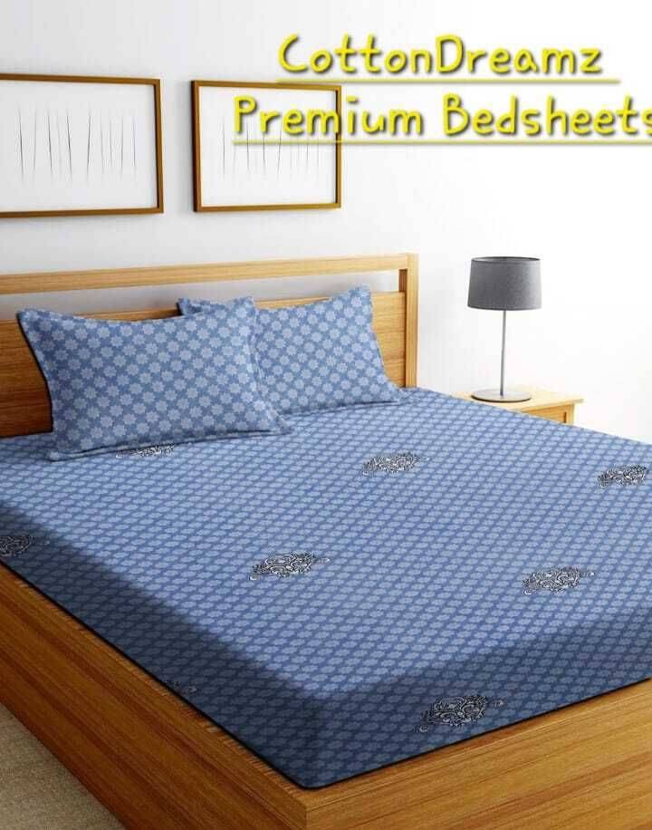     			CottonDreamz Microfiber 1 Double Queen Bedsheet with 2 Pillow Covers ( Blue )