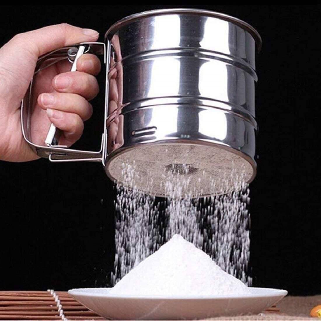 Flour Sifter/Atta chhani Hand Press Design Stainless Steel Flour Sifter Corrosion Resistant Large Capacity Flour Sieve Cup for Sugar Flour and Coffee Powder | Atta Chalni (1) Flour Sifter/Atta chhani Hand Press Design Stainless Steel Flour Sifter Corrosion Resistant Large Capacity Flour Sieve Cup for Sugar Flour and Coffee Powder | Atta Chalni (1)