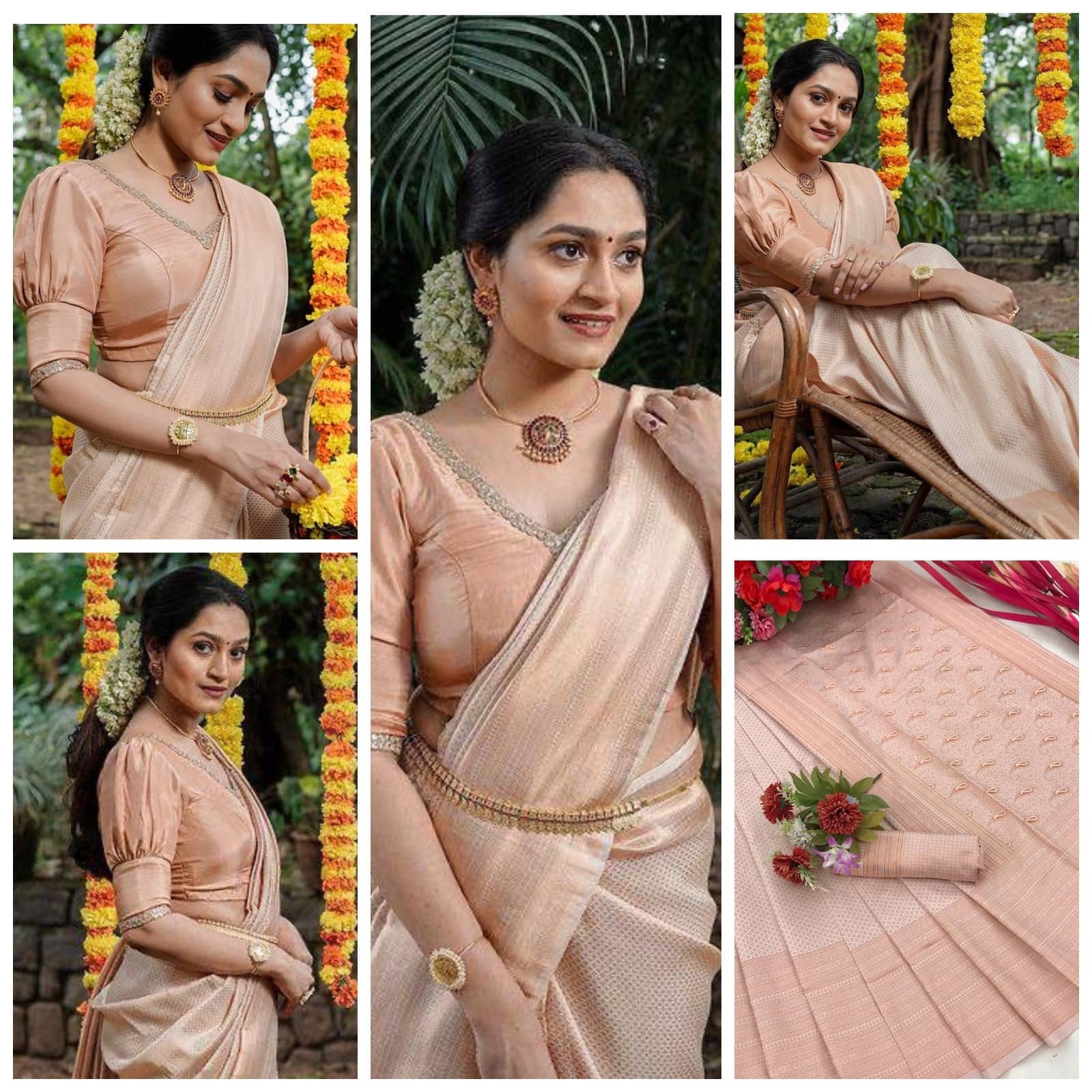 Gazal Fashions Art Silk Woven Kanjeevaram Sarees With Unstitched Blouse Piece ( Beige ) - Sarees | Buy online on ZillyBuy