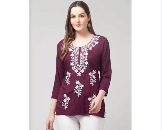     			Idrishi production Women Rayon Embroidered Straight Kurti ( Purple )