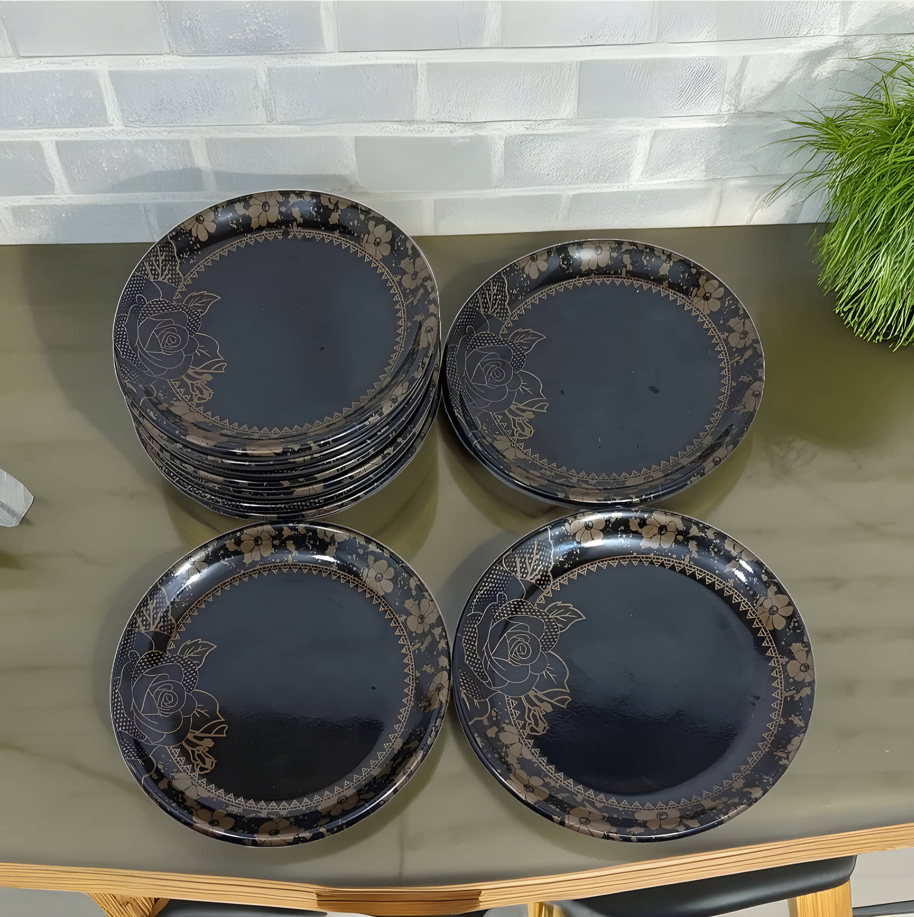 Inpro 12 Pcs Melamine Black Quarter Plate