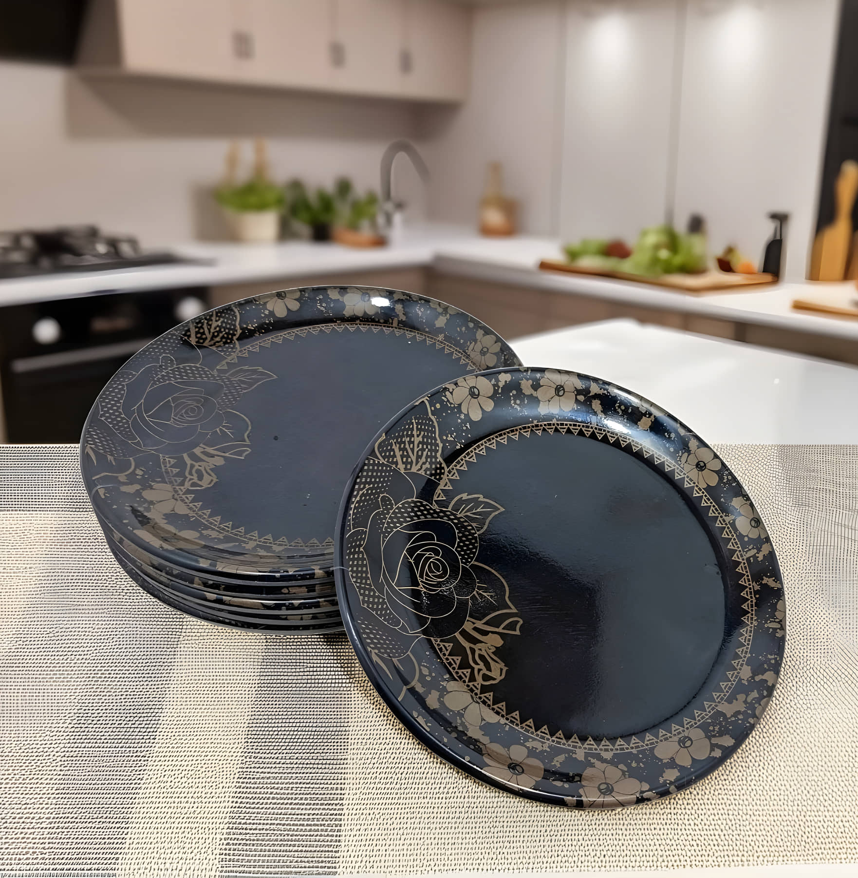 Inpro 6 Pcs Melamine Black Quarter Plate