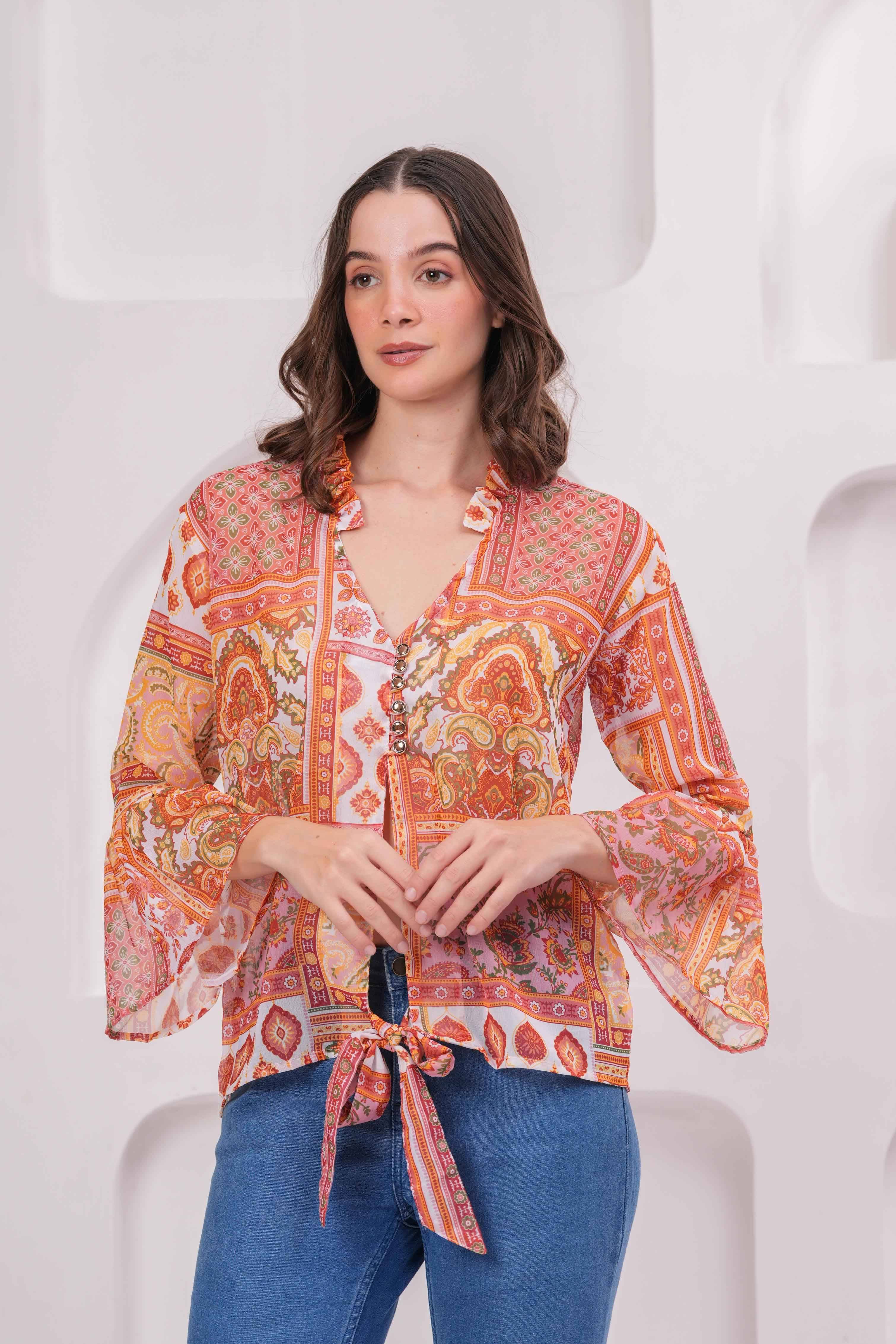     			JC4U Women's Georgette Regular Top ( Orange )