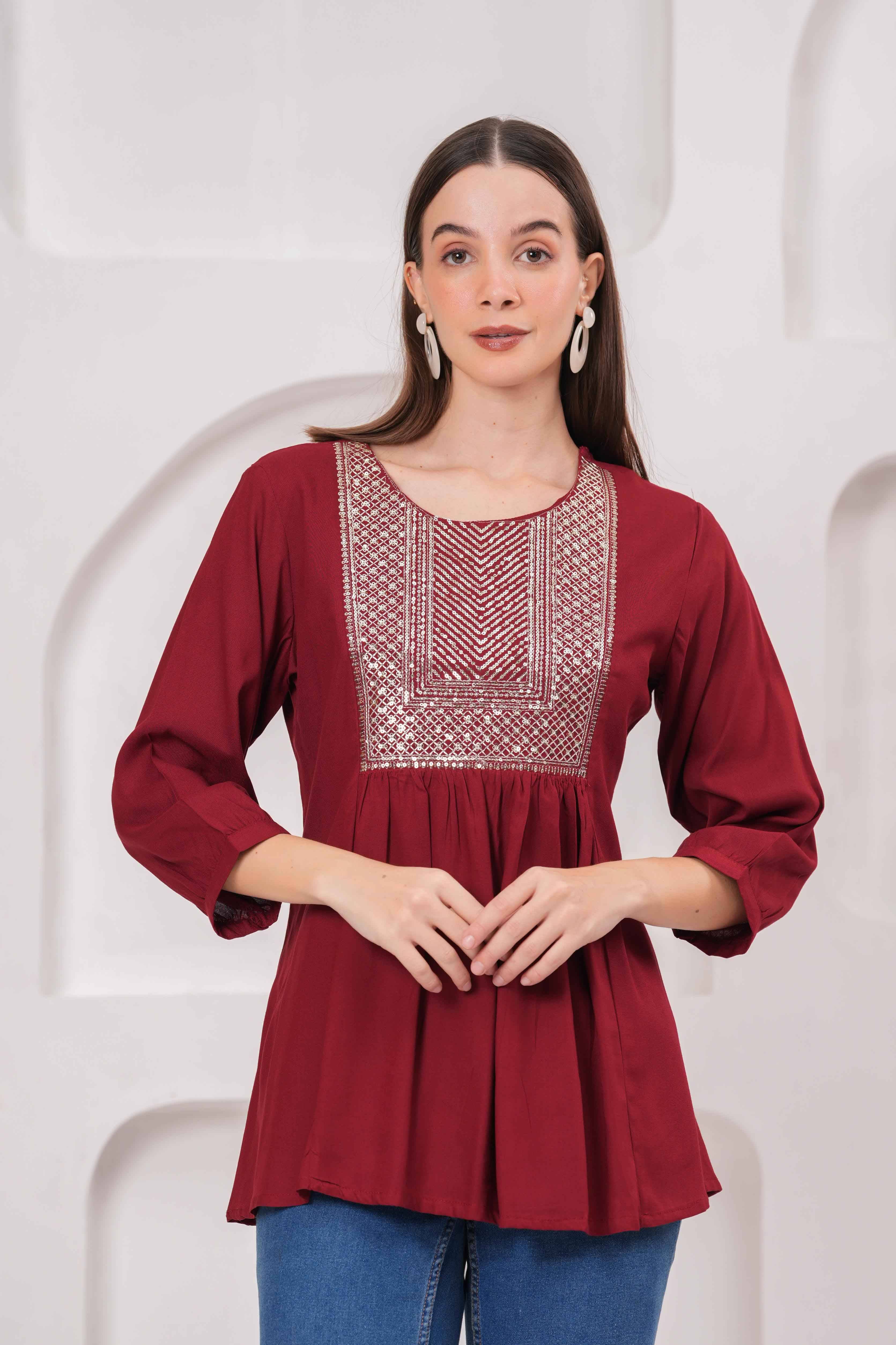     			JC4U Women's Rayon Regular Top ( Maroon )