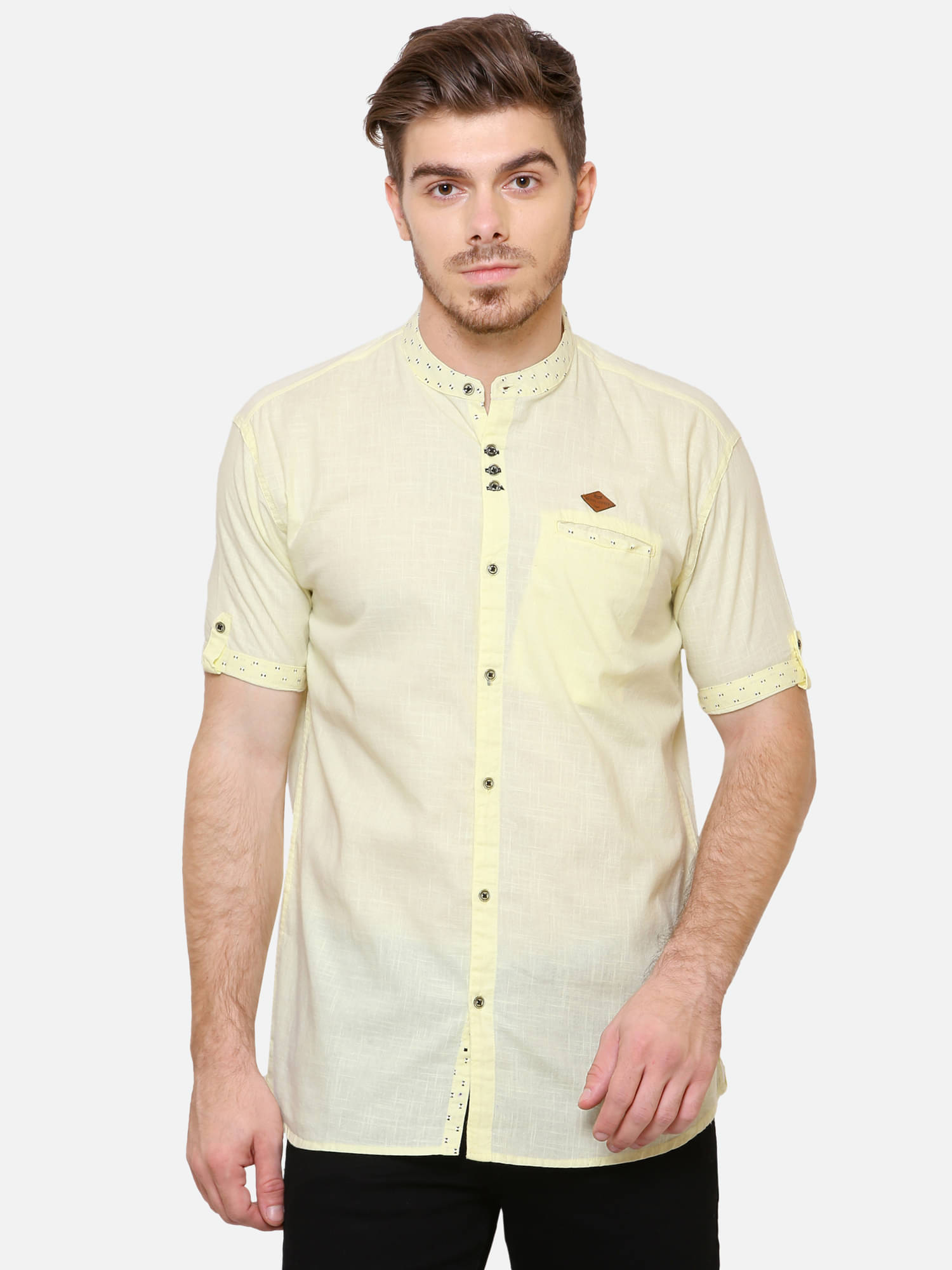     			Kuons Avenue Linen Regular Fit Solids Half Sleeves Men's Casual Shirt - Yellow ( Pack of 1 )