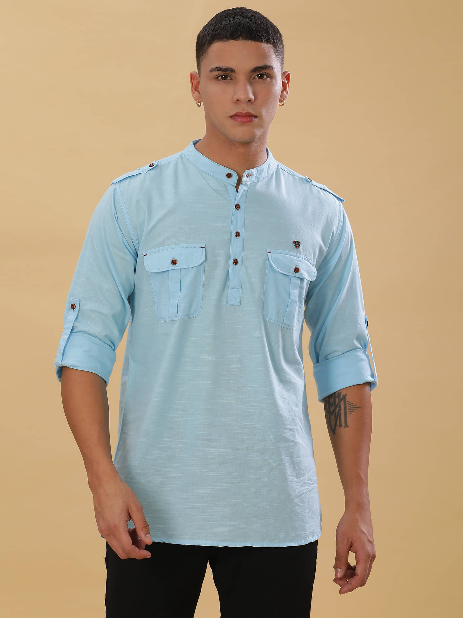     			Kuons Avenue Sky Blue Linen Men's Pathani Kurta ( Pack of 1 )