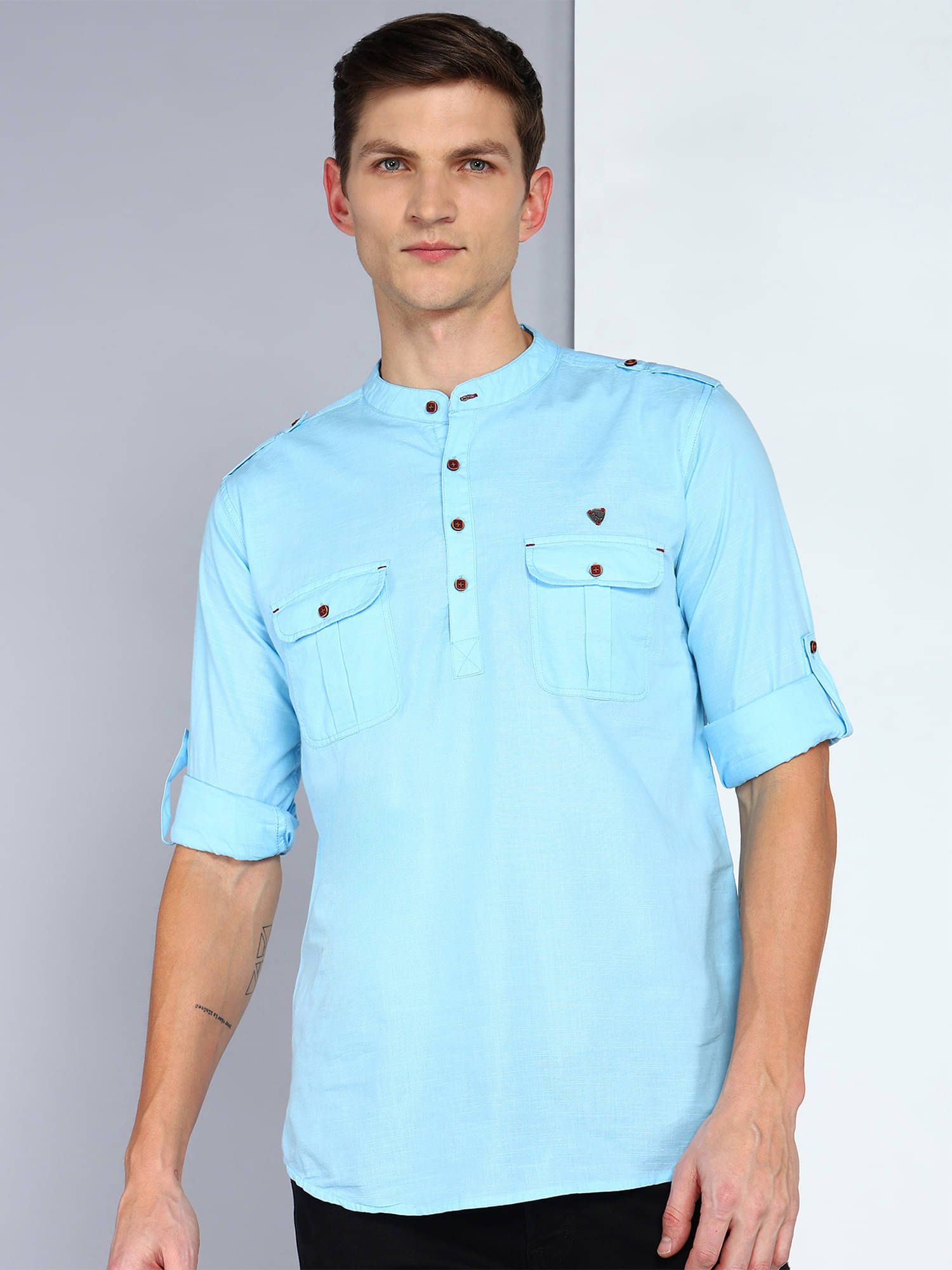     			Kuons Avenue Sky Blue Linen Men's Pathani Kurta ( Pack of 1 )