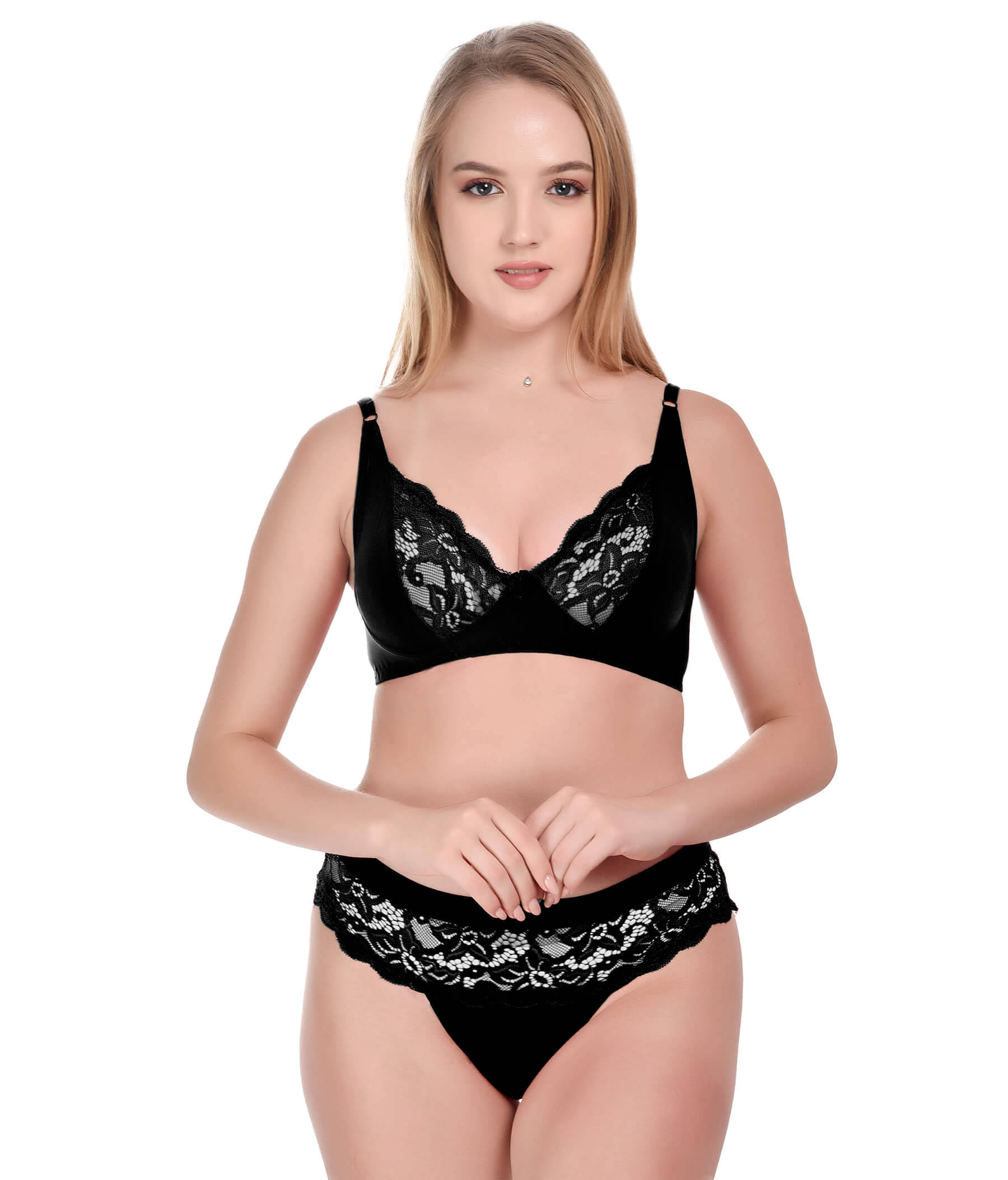     			Lushmod Net/Mesh Non Padded Bra & Panty Set ( Black , Pack of 1 )